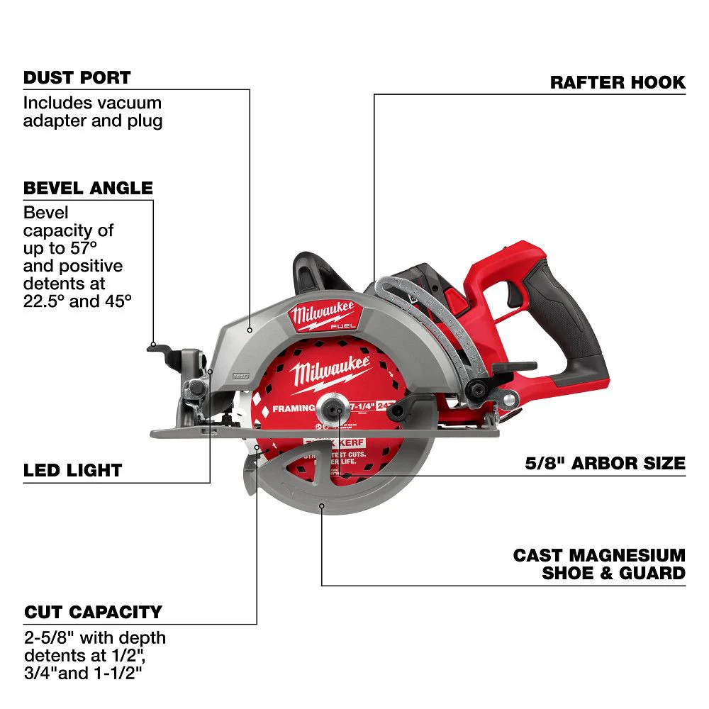Milwaukee 2930-21HD, M18 FUEL 7-1/4” Rear Handle Circular Saw Kit - Image 9