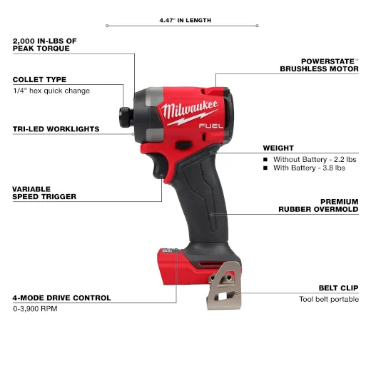 Milwaukee 2953-20, M18 FUEL™ 1/4" Hex Impact Driver (Tool Only) - Image 3