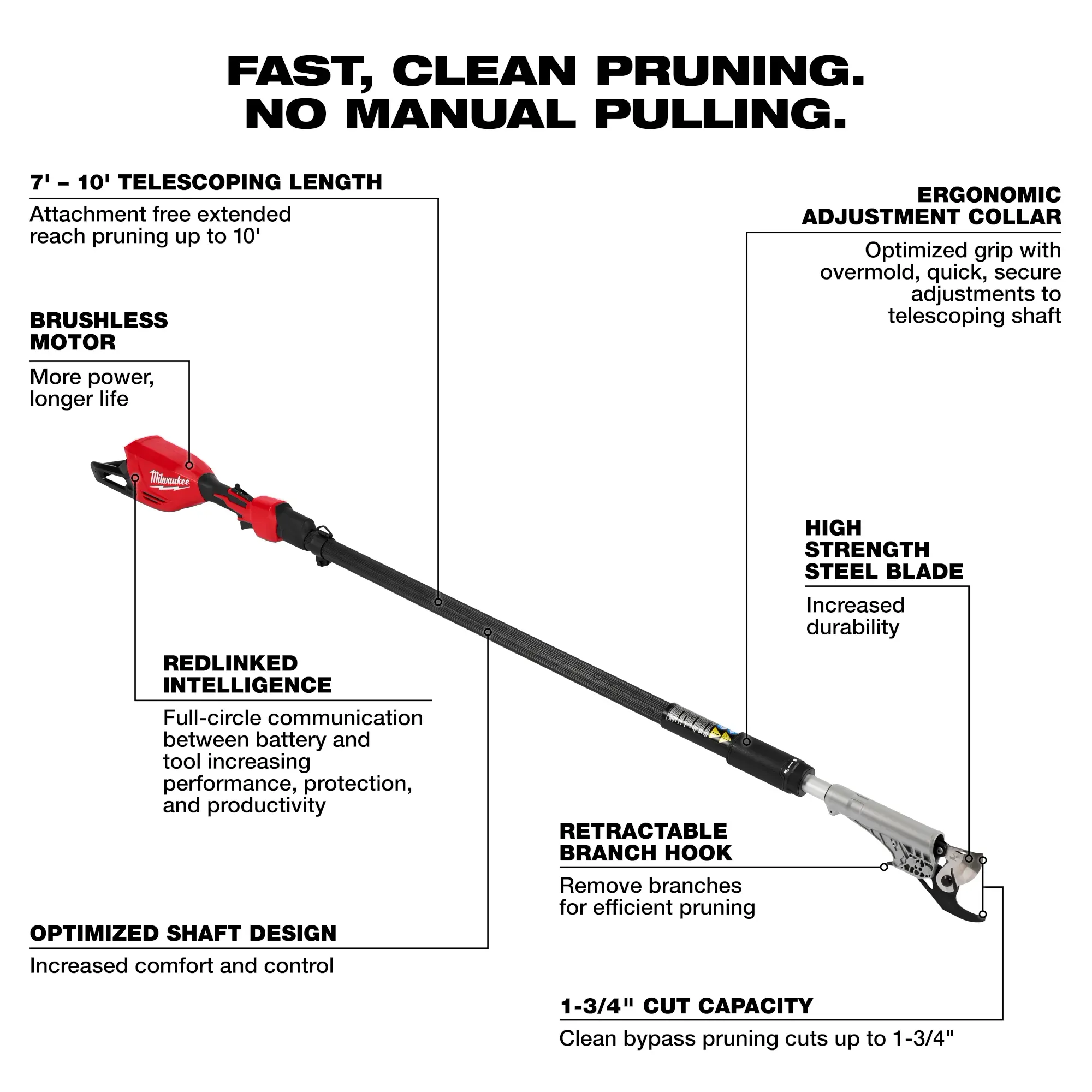 Milwaukee 3008-20, M18™ Brushless Telescoping Pole Pruning Shears (Tool Only) - Image 2
