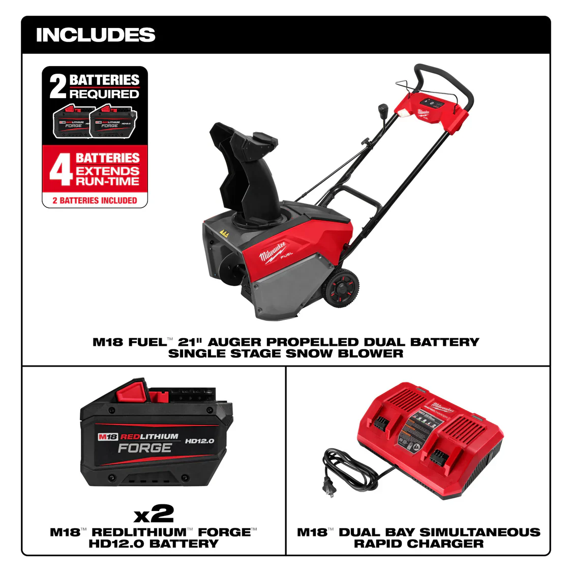 Milwaukee 3036-22HD, M18 FUEL™ 21" Auger Propelled Dual Battery Single Stage Snow Blower Kit - Image 22