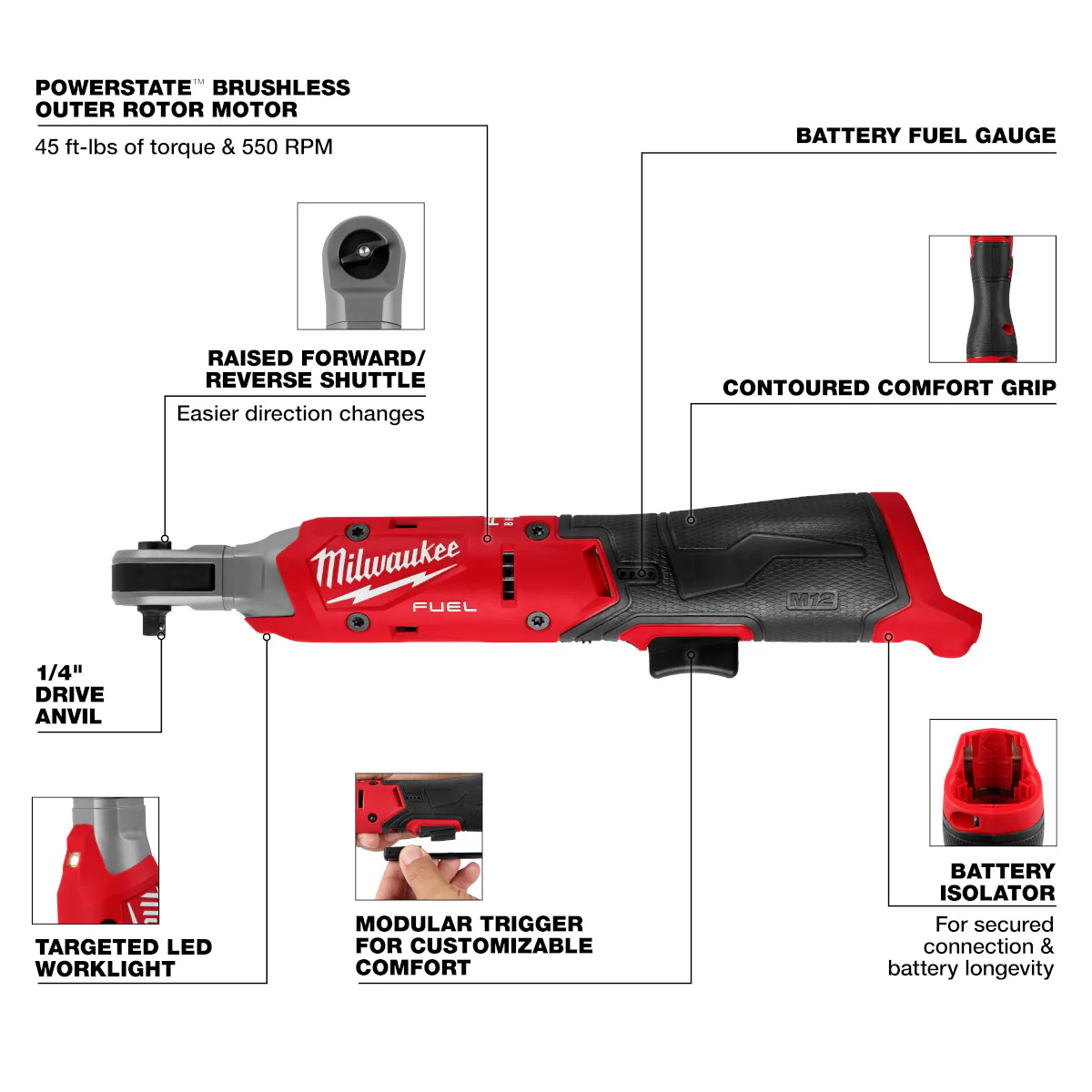 Milwaukee 3052-20, M12 FUEL™ 1/4" Ratchet - Image 3