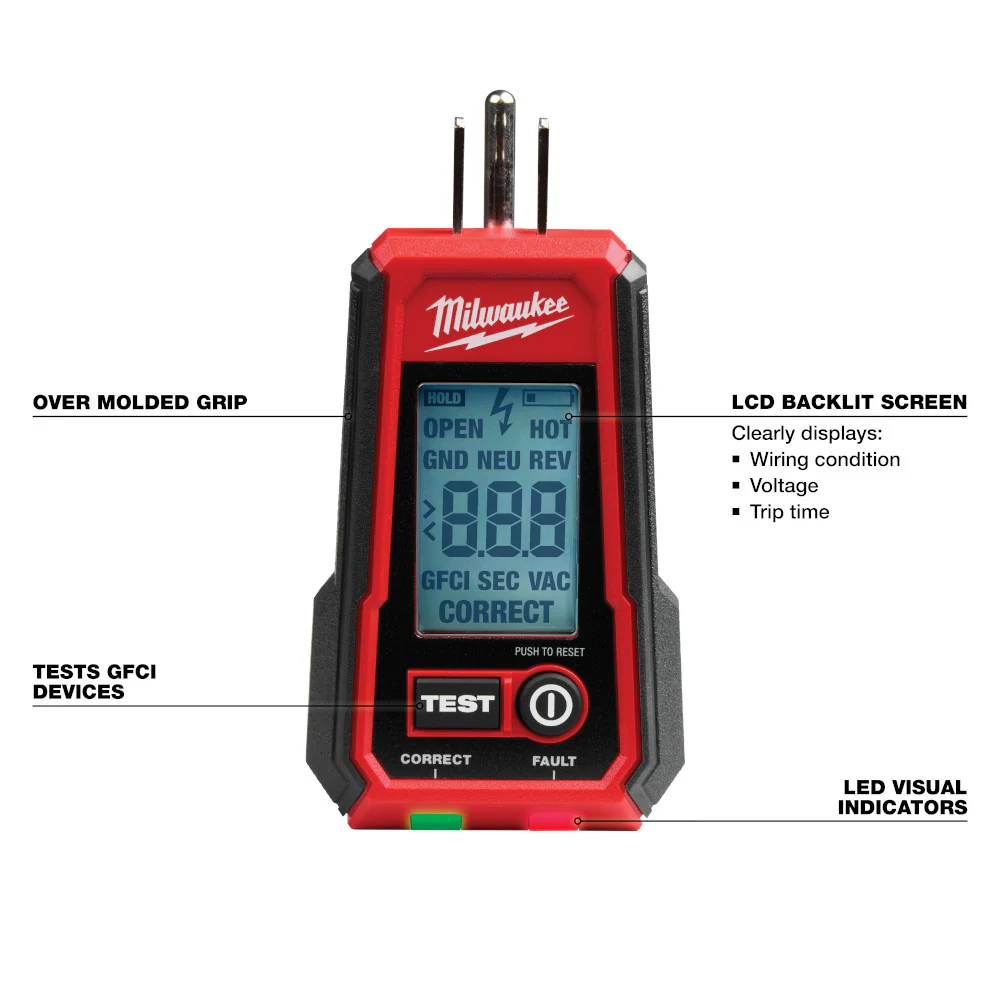 Milwaukee 3211-20, Digital GFCI Receptacle Tester and Voltage Detector w/ LED - Image 4