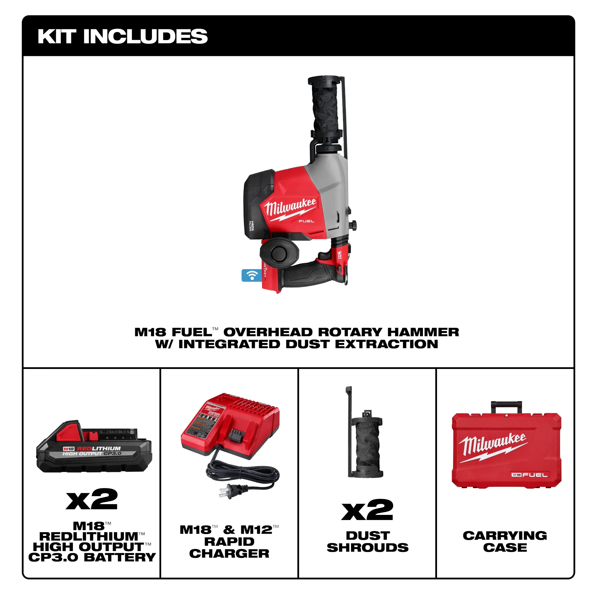 Milwaukee 3311-22, M18 FUEL™ Overhead Rotary Hammer w/ Integrated Dust Extraction - Image 2