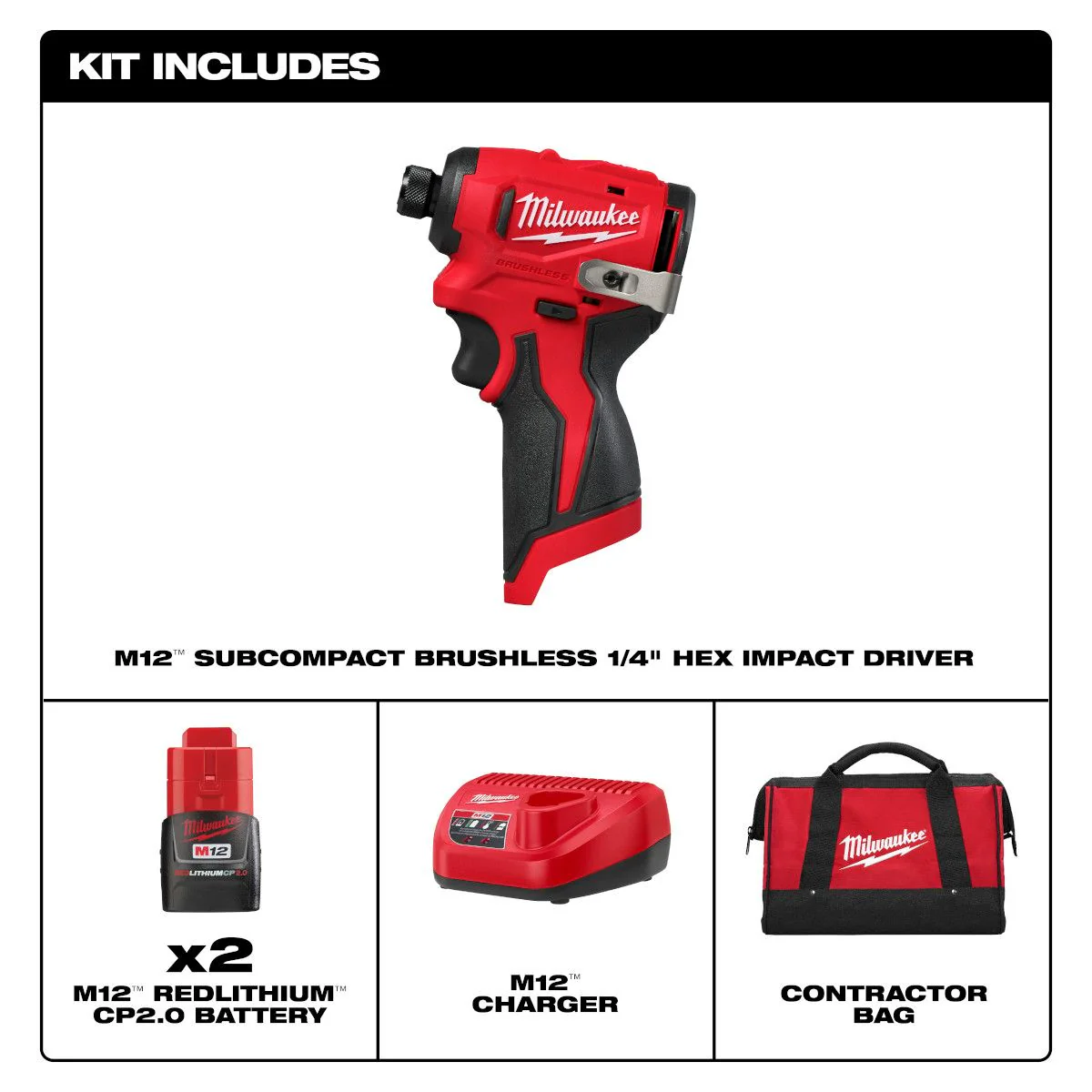 Milwaukee 3450-22, M12™ Subcompact Brushless 1/4" Hex Impact Driver Kit - Image 6