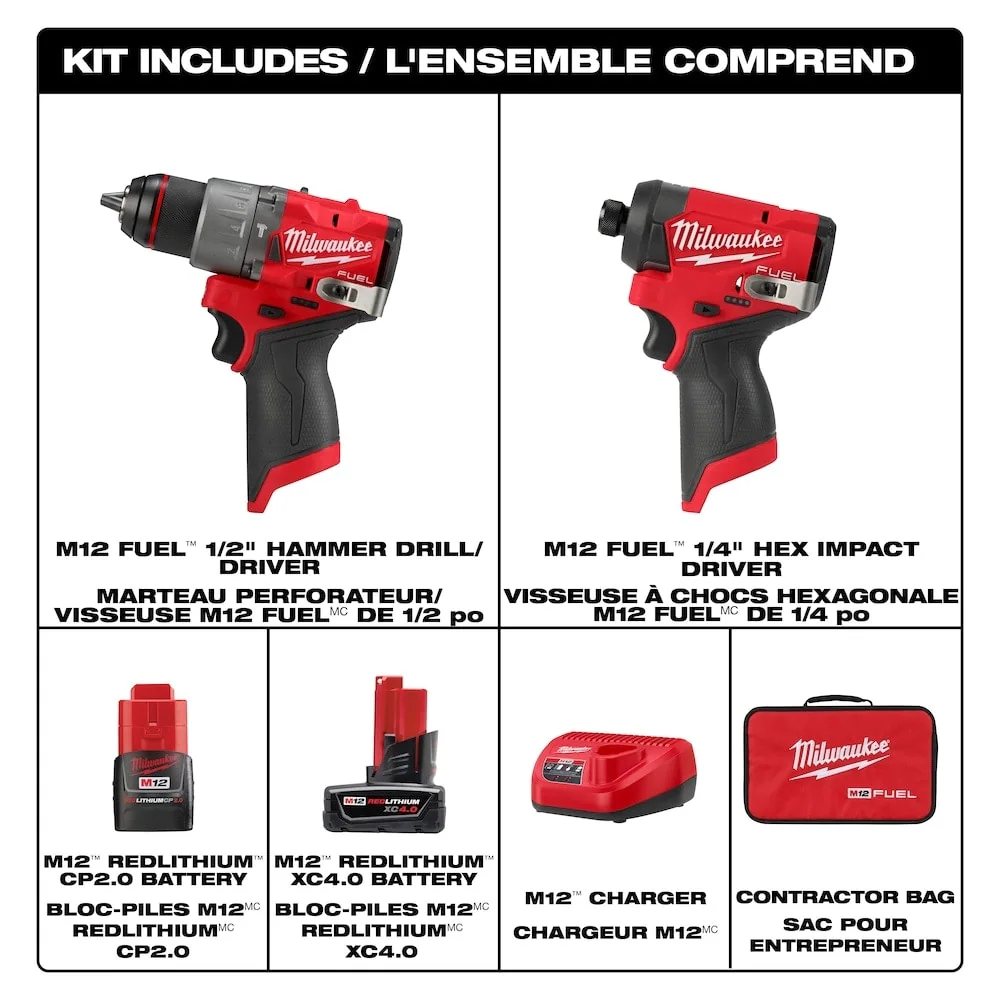 Milwaukee 3497-22, M12 FUEL 2-Tool Combo Kit Hammer Drill and Impact Driver - Image 2