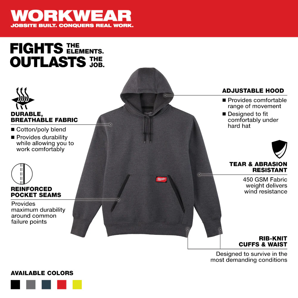 Milwaukee 350G-2X, HD PULLOVER HOODIE - GRAY 2X (Discontinued) - Image 9