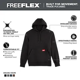 Milwaukee 351B-L, FREEFLEX™ Pullover Hoodie - BLACK - Image 5