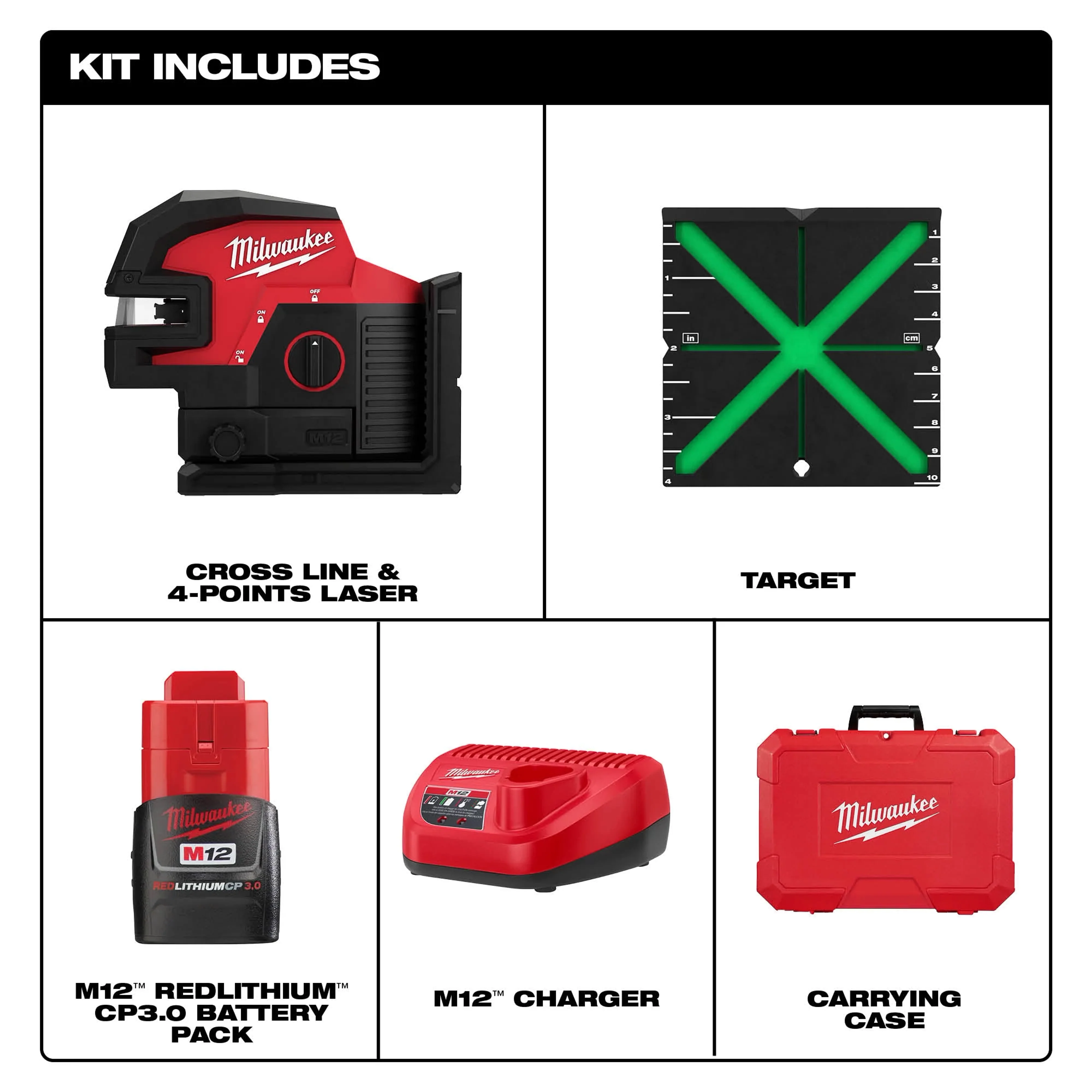 Milwaukee 3624-21, M12™ Green Cross Line & 4-Points Laser Kit - Image 4