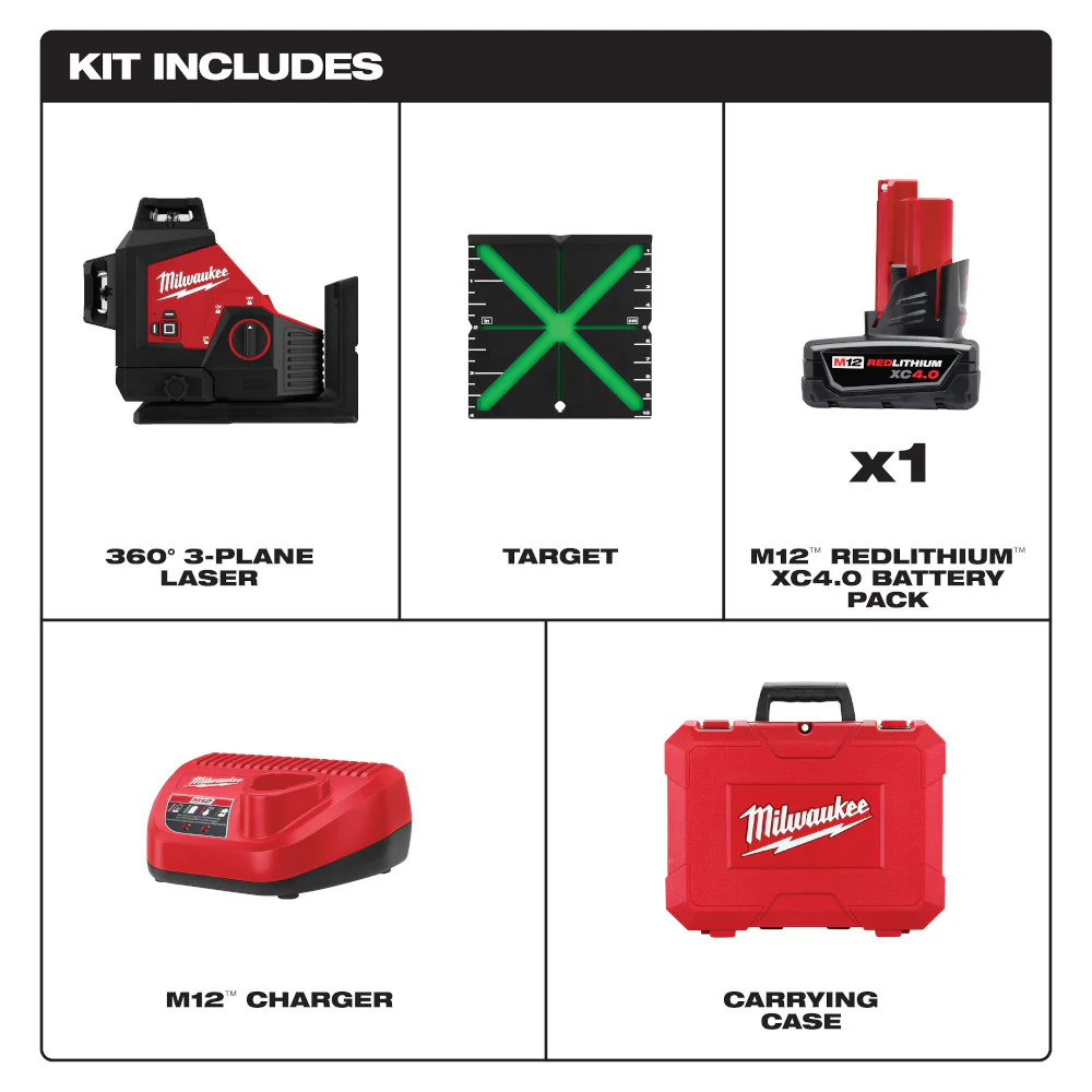 Milwaukee 3632-21, M12 Green 360° 3-Plane Laser Kit - Image 4