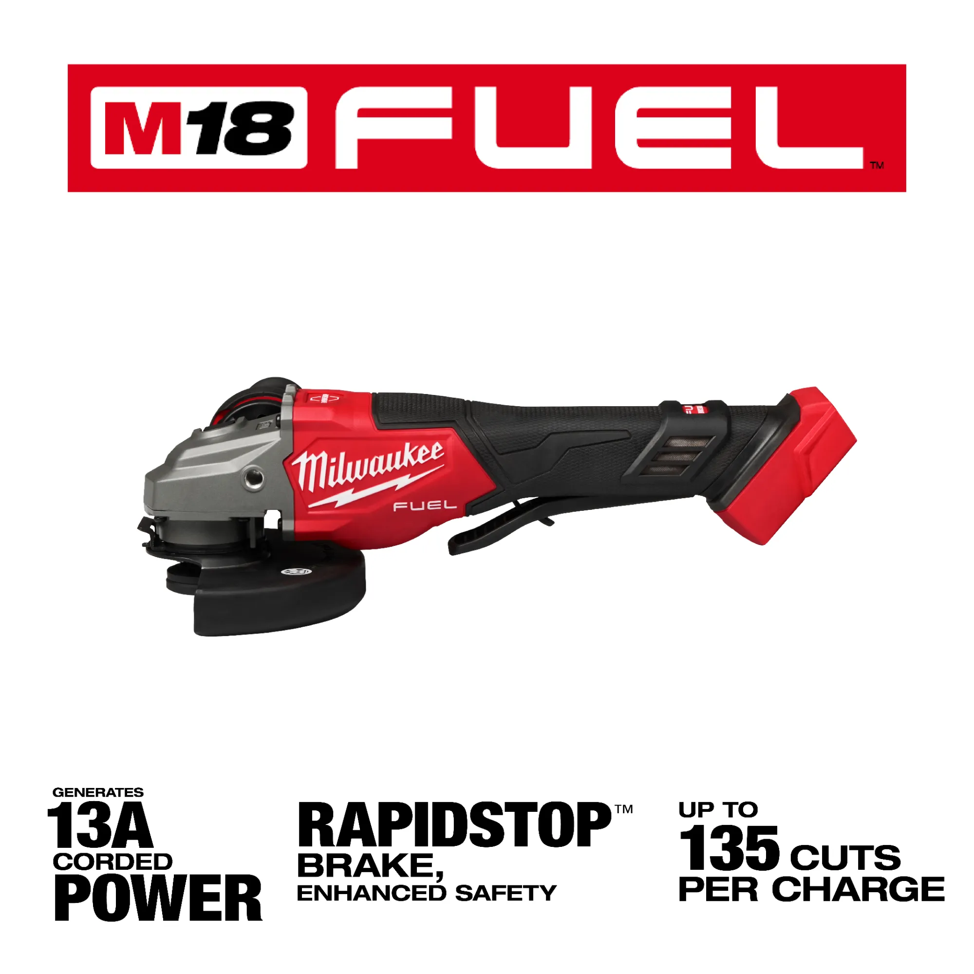 Milwaukee 3670-20, M18 FUEL™ 4-1/2"-6" Braking Grinder, Paddle Switch - Image 2