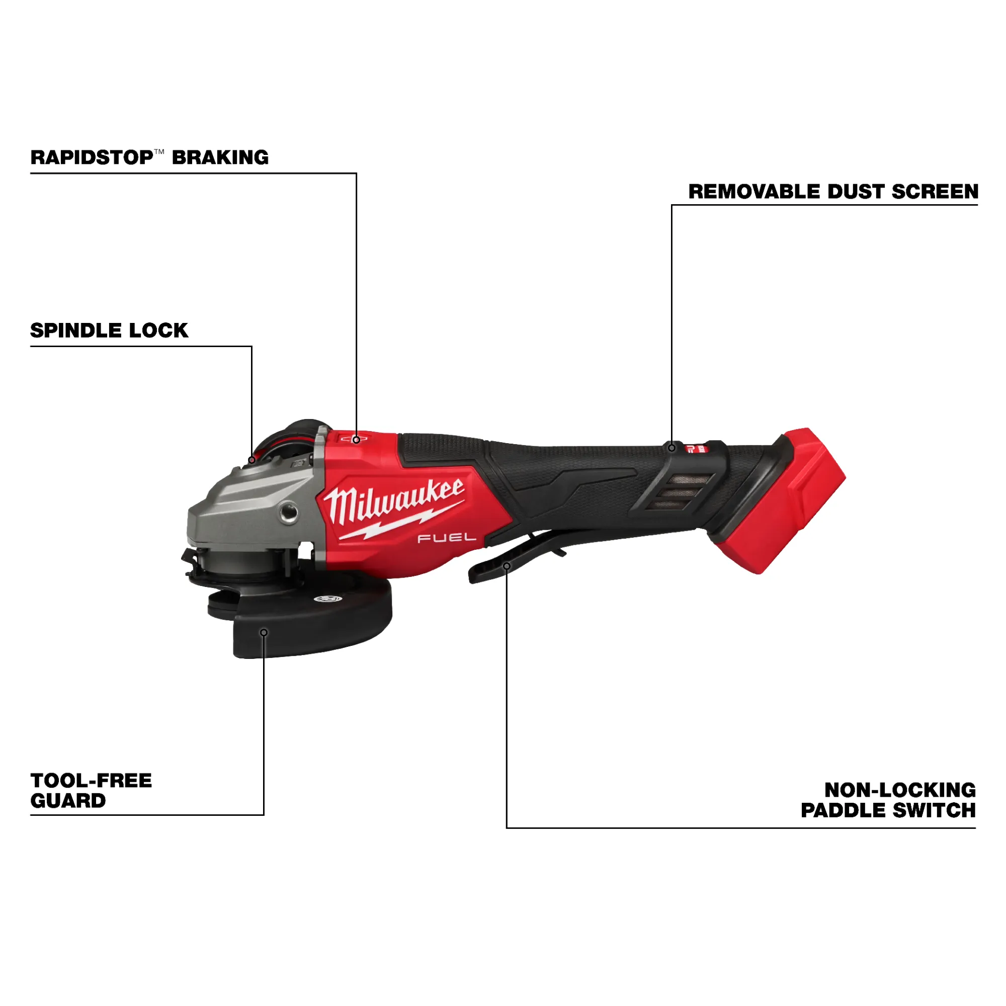 Milwaukee 3670-20, M18 FUEL™ 4-1/2"-6" Braking Grinder, Paddle Switch - Image 3