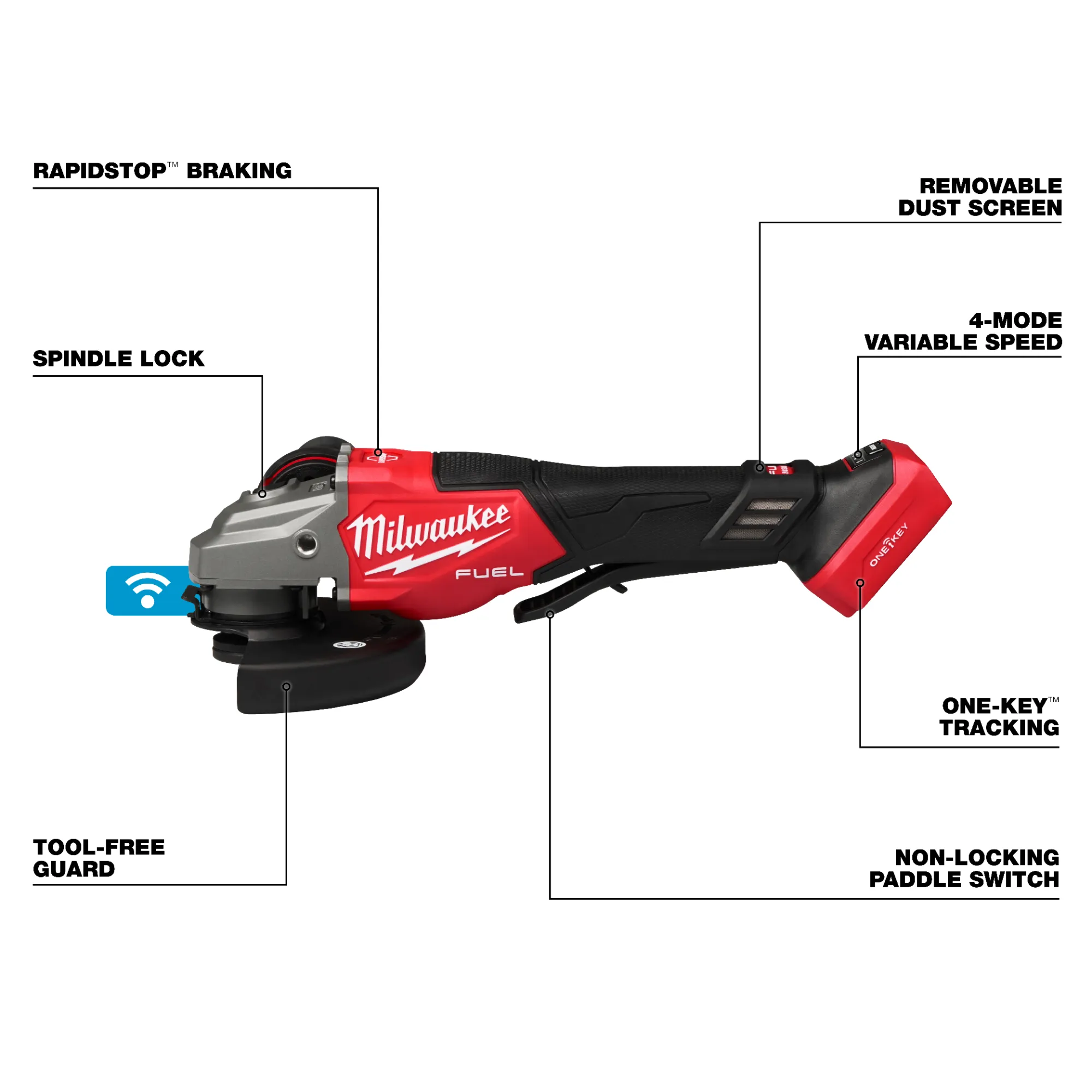 Milwaukee 3672-20, M18 FUEL™ 4-1/2"-6" Variable Speed Braking Grinder, Paddle Switch w/ ONE-KEY™ - Image 3