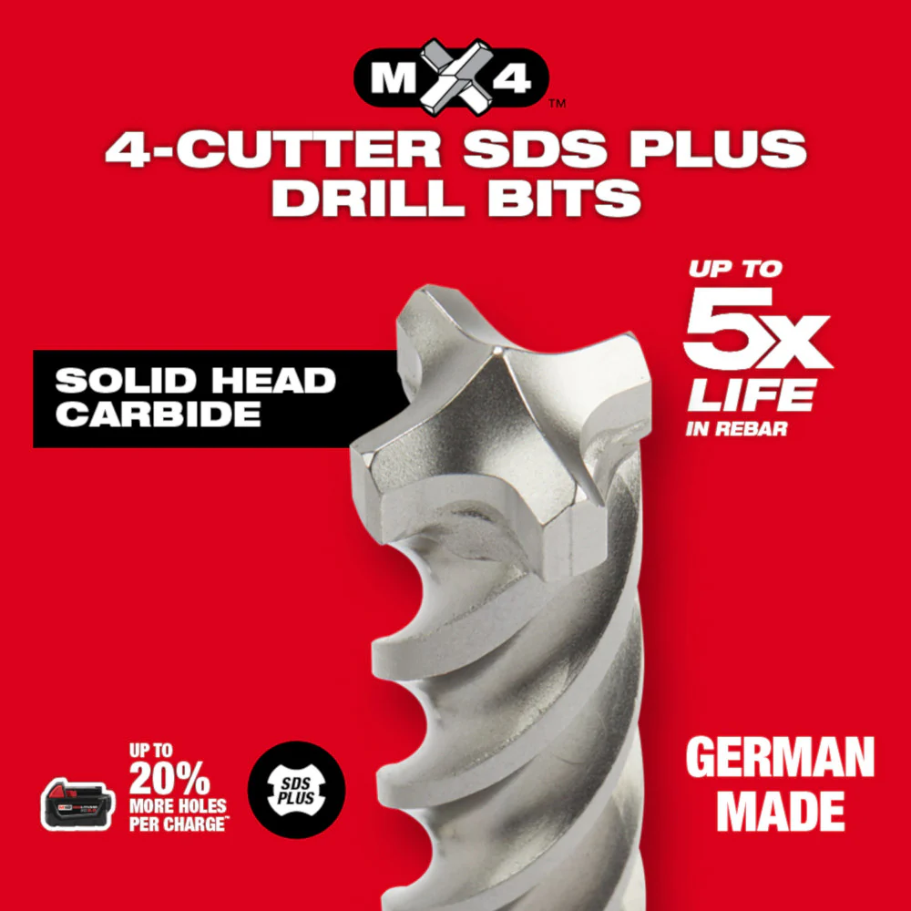 Milwaukee 48-20-8846, 3-Flat Secure-Grip Hammer-Drill Bit 3/4" x 10" x 12" - Image 2