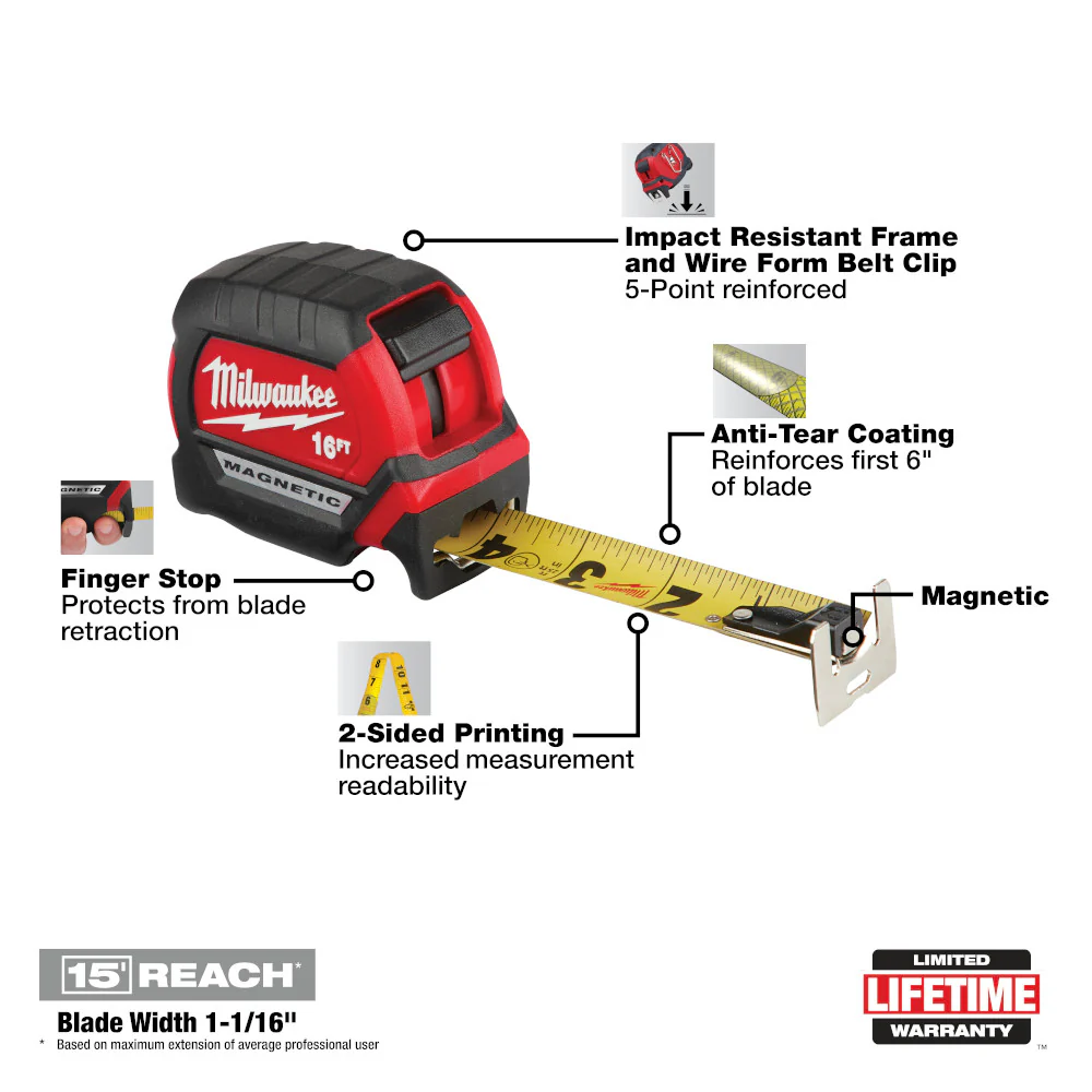Milwaukee 48-22-0316, 16ft Compact Magnetic Tape Measure (Discontinued) - Image 4