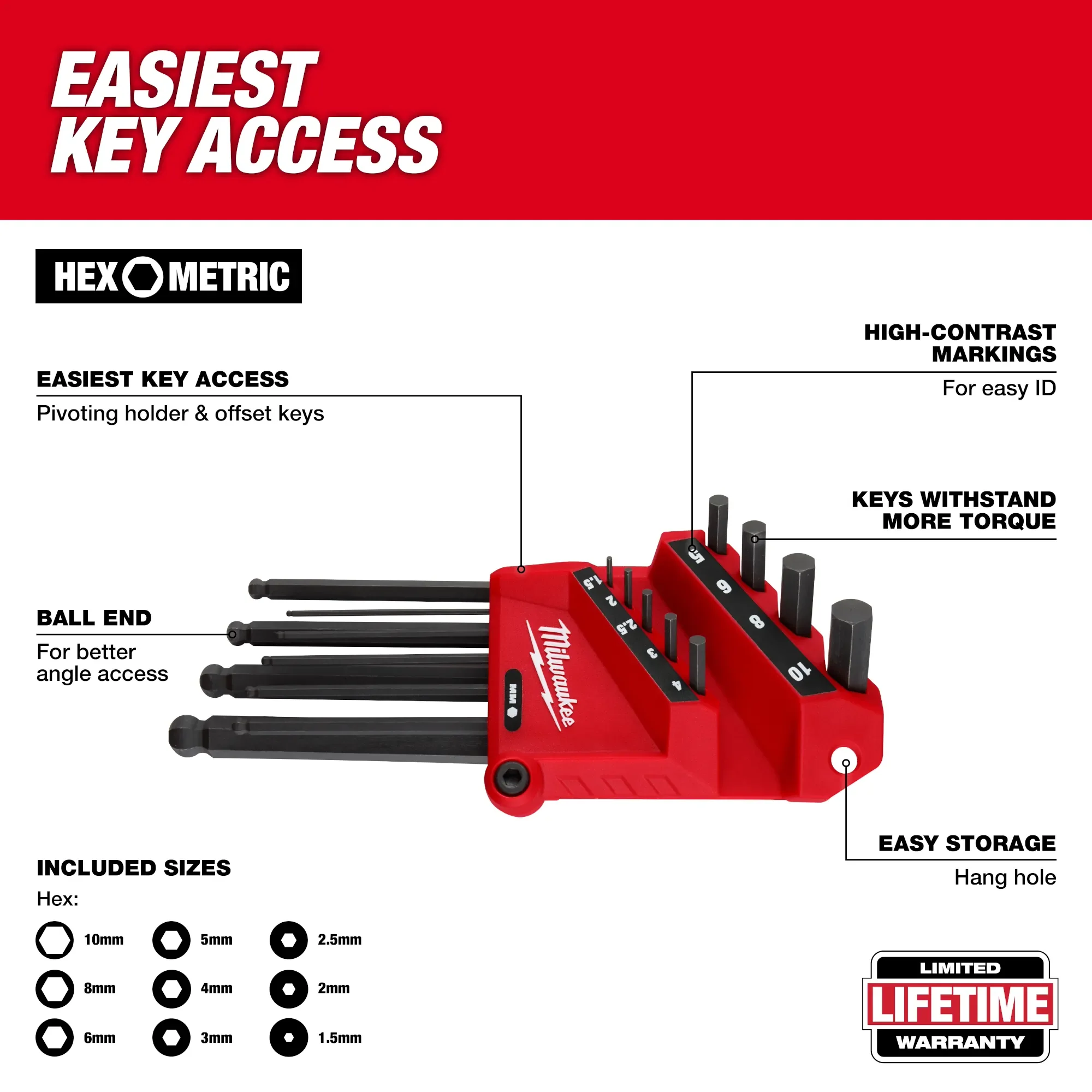Milwaukee 48-22-2187, 22-Key Ball End L-Key Set - SAE/Metric - Image 4