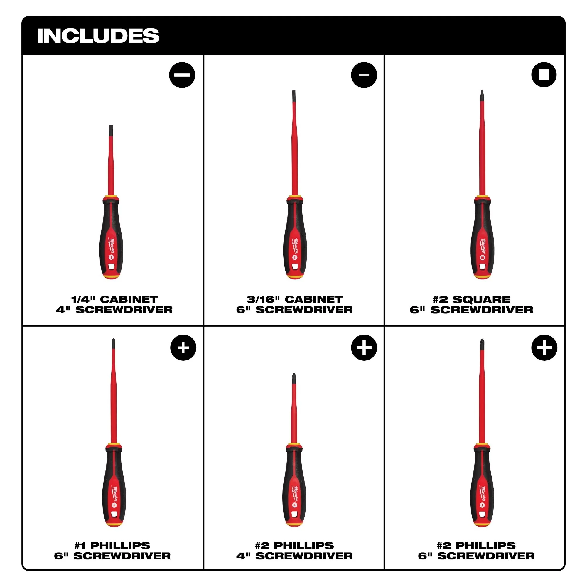 Milwaukee 48-22-2206, 6pc 1000V Insulated Slim Tip Screwdriver Set - Image 6