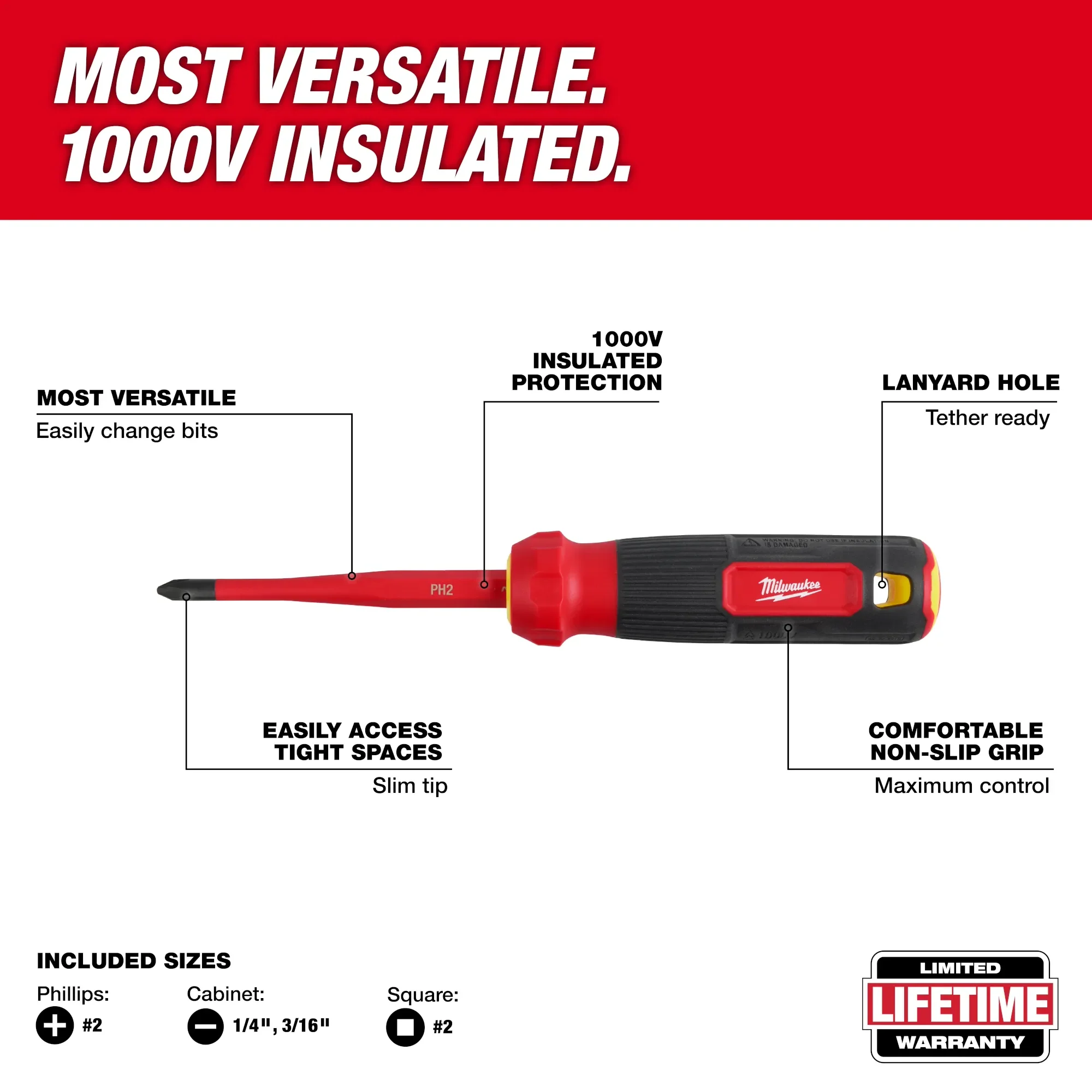 Milwaukee 48-22-2216, 4-in-1 1000V Insulated Slim Tip Multi-Bit Screwdriver - Image 4