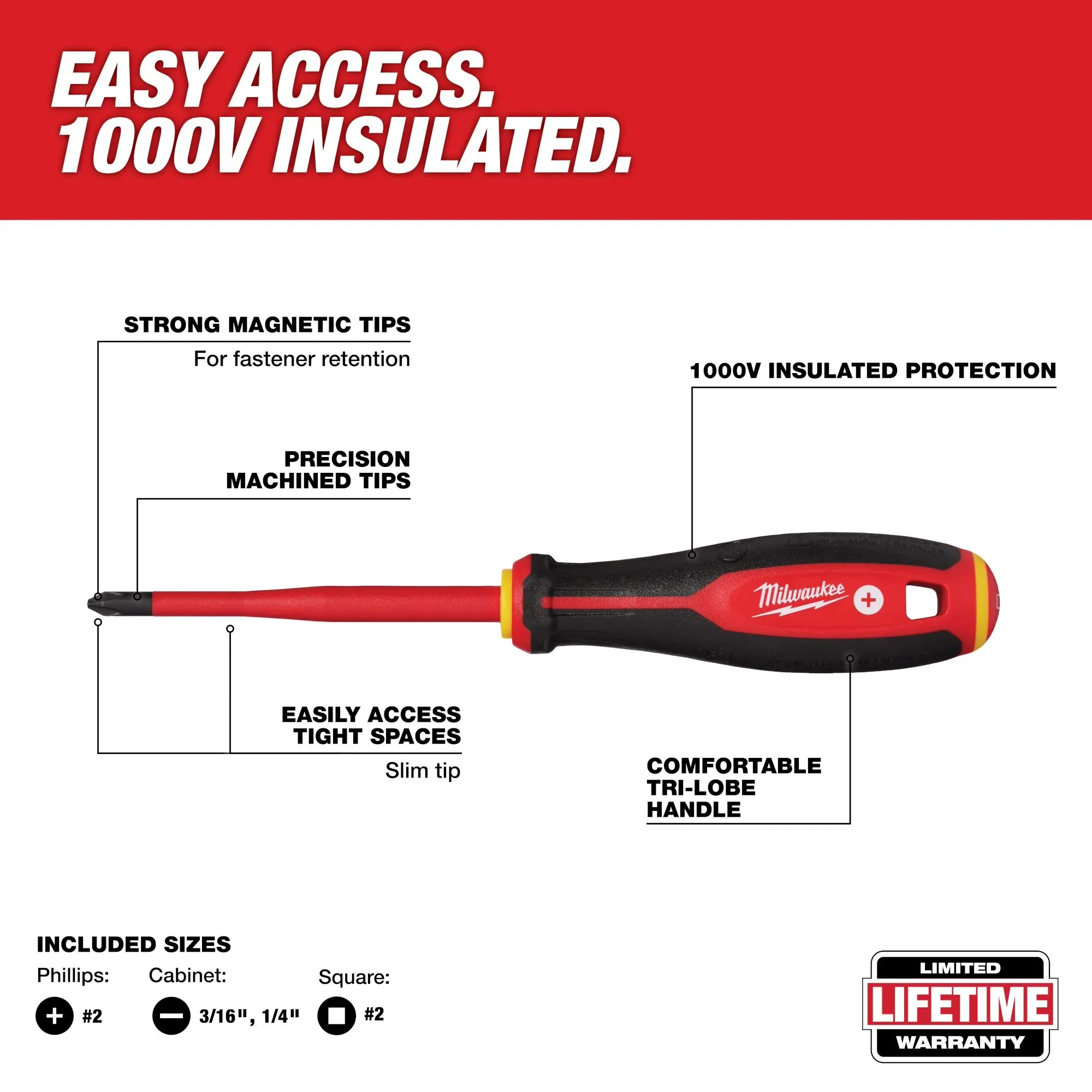 Milwaukee 48-22-2219, 4pc 1000V Insulated Slim Tip Screwdriver Set - Image 2