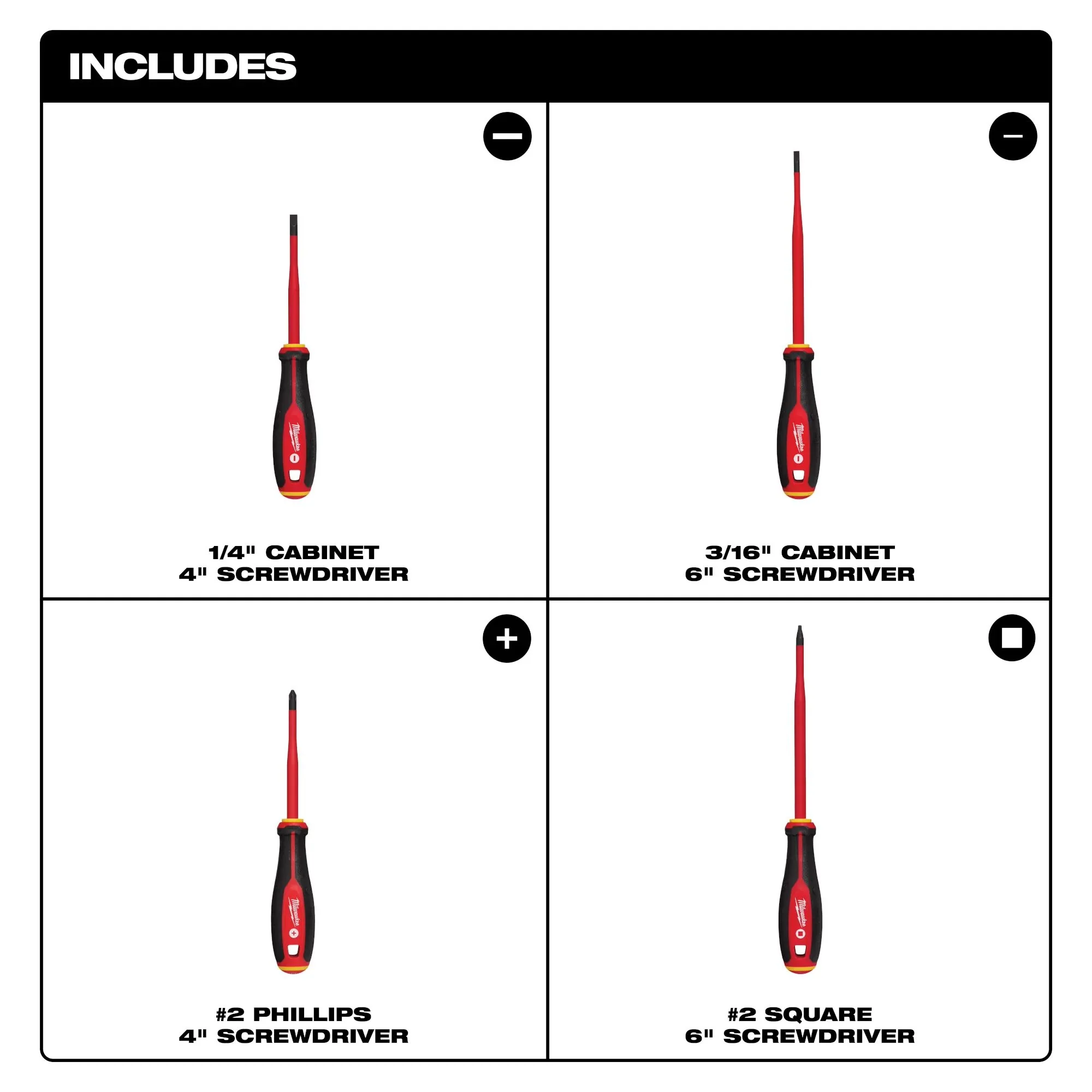 Milwaukee 48-22-2219, 4pc 1000V Insulated Slim Tip Screwdriver Set - Image 6