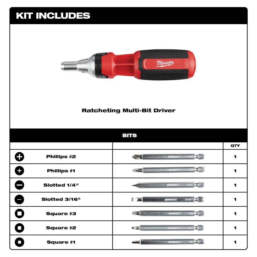 Milwaukee 48-22-2322, 9-in-1 Square Drive Ratcheting Multi-bit Driver - Image 5