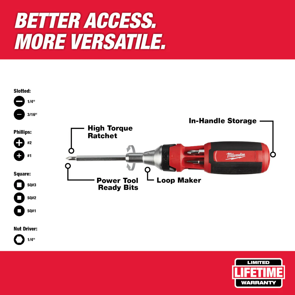 Milwaukee 48-22-2322, 9-in-1 Square Drive Ratcheting Multi-bit Driver - Image 6