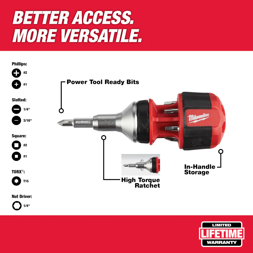 Milwaukee 48-22-2330, 8-in-1 Compact Ratcheting Multi-bit Driver - Image 7