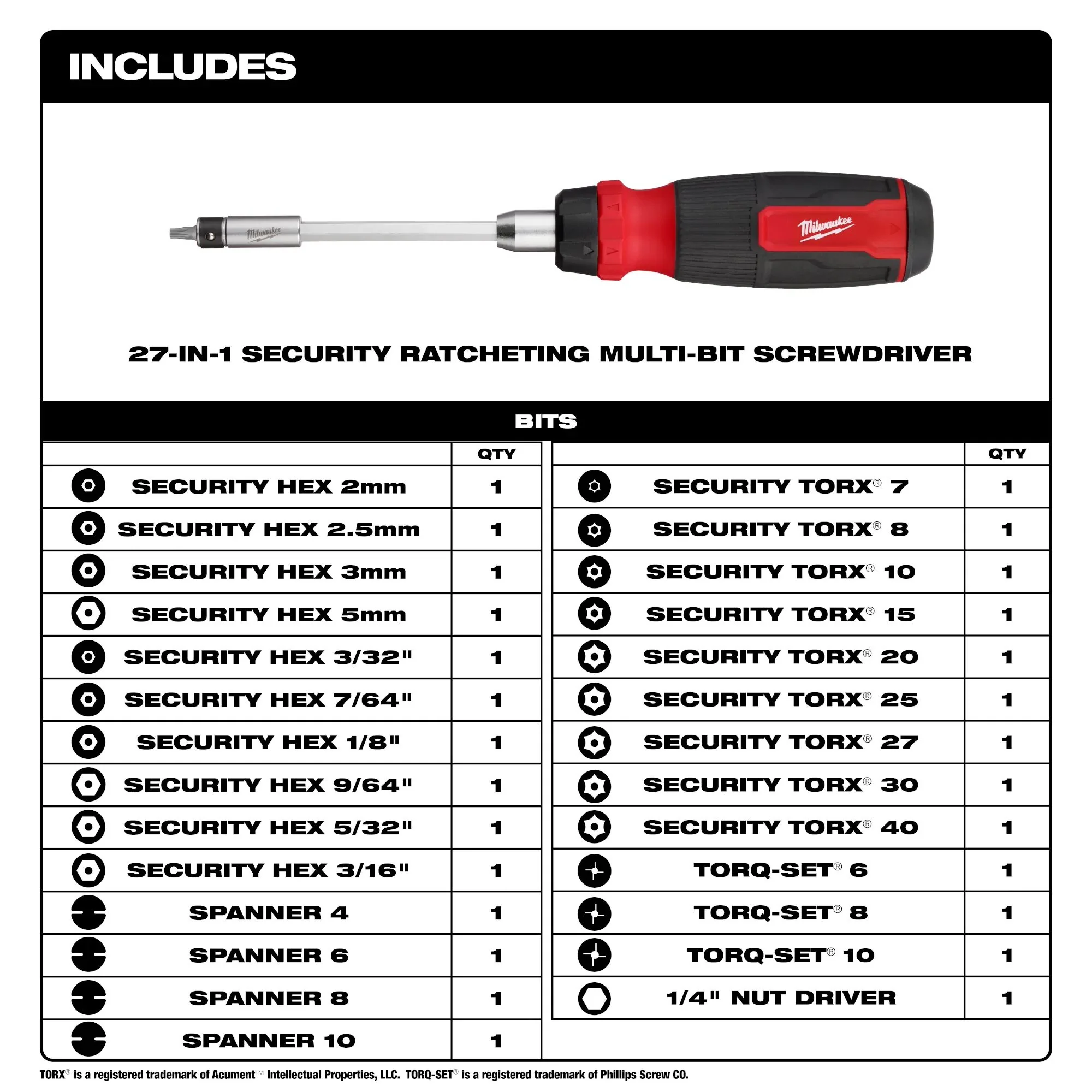 Milwaukee 48-22-2912, 27-in-1 Ratcheting Security Multi-Bit Screwdriver - Image 2
