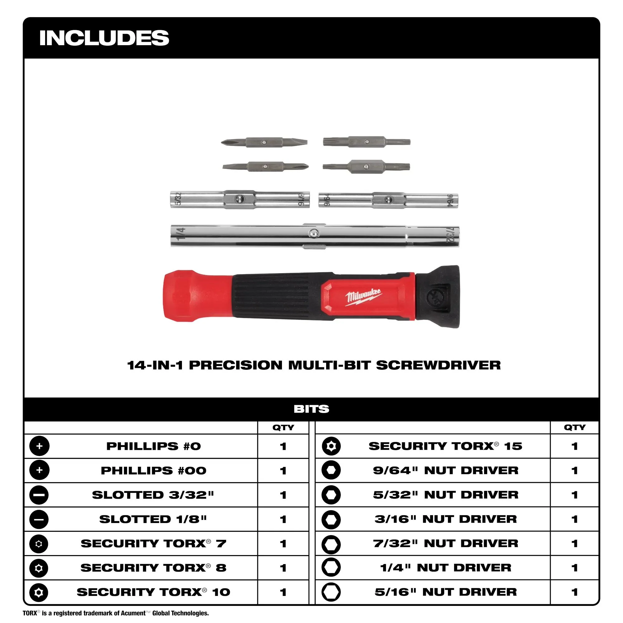 Milwaukee 48-22-2933, 14-in-1 Precision Multi-Bit Screwdriver - Image 2