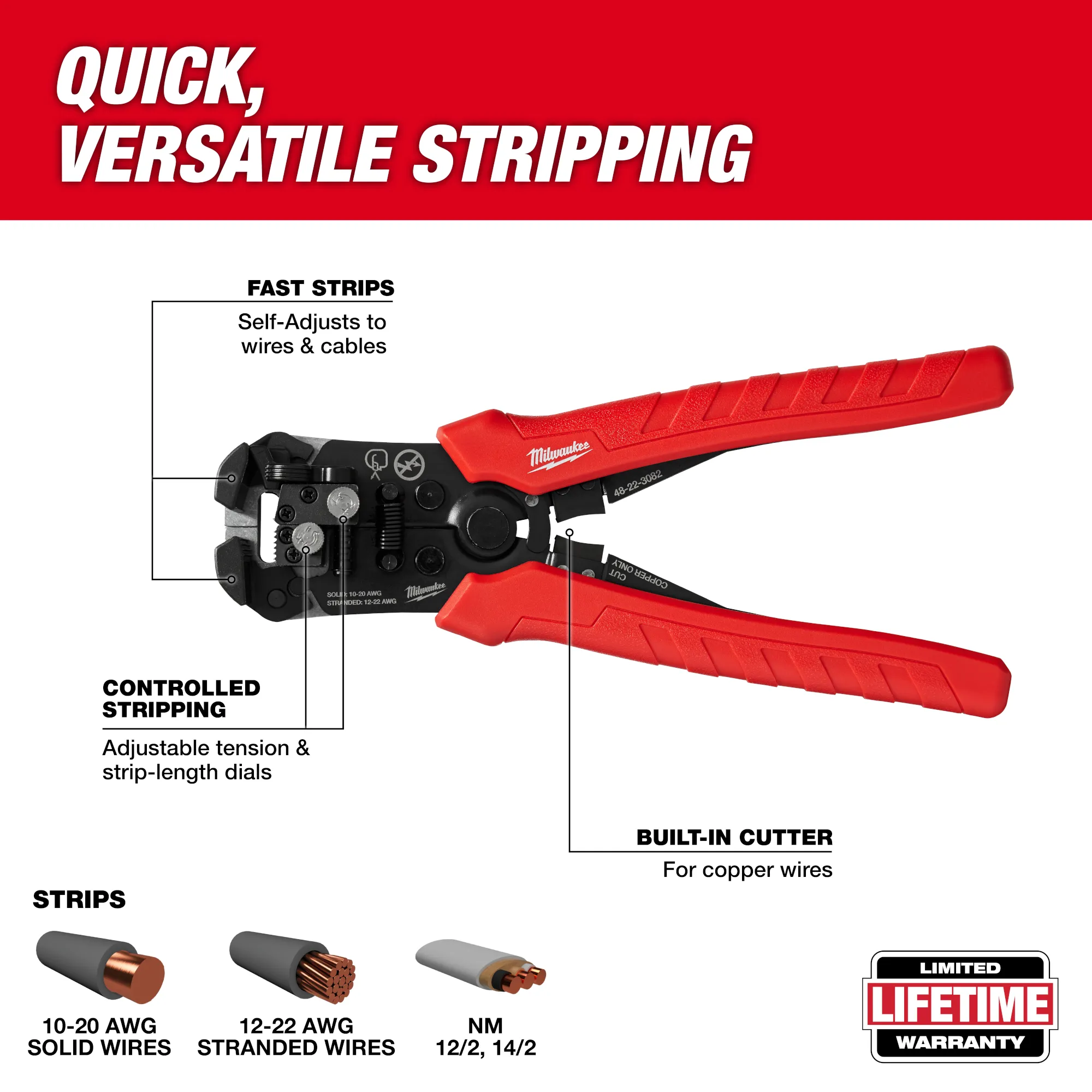 Milwaukee 48-22-3082, SELF-ADJUSTING WIRE STRIPPER AND CUTTER - Image 2