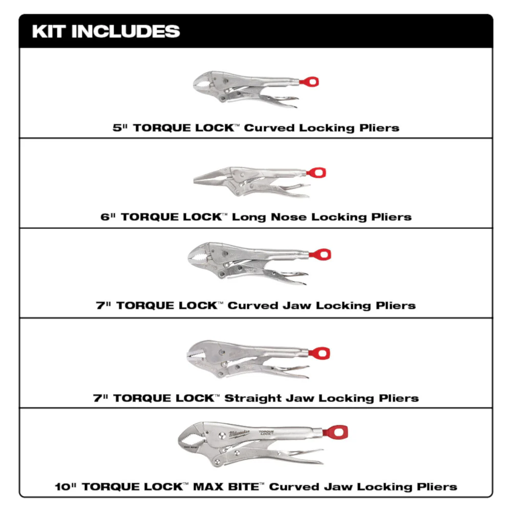 Milwaukee 48-22-3695, 5pc Torque Lock Locking Pliers Set - Image 3