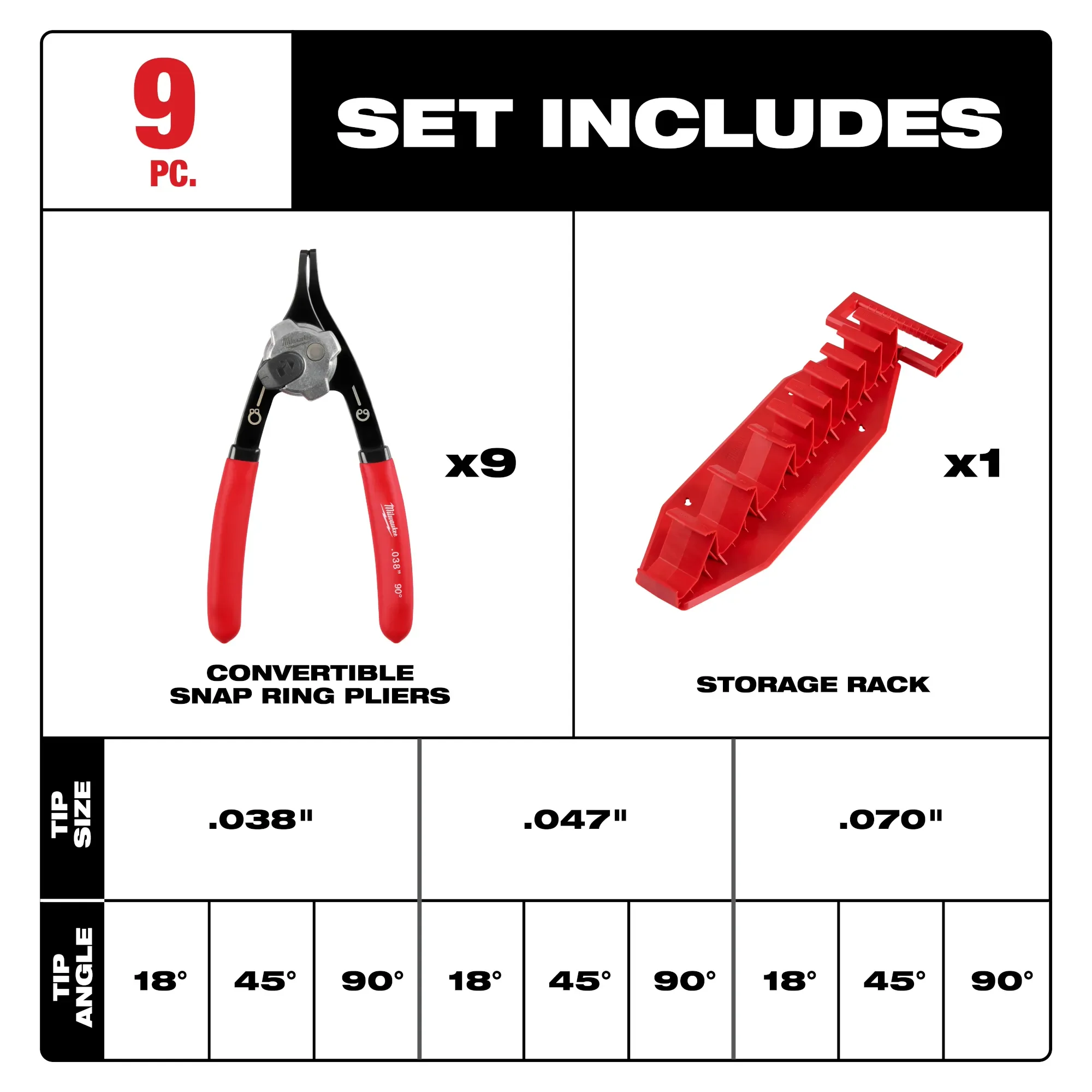 Milwaukee 48-22-6539, 9PC SNAP RING PLIERS SET - Image 3