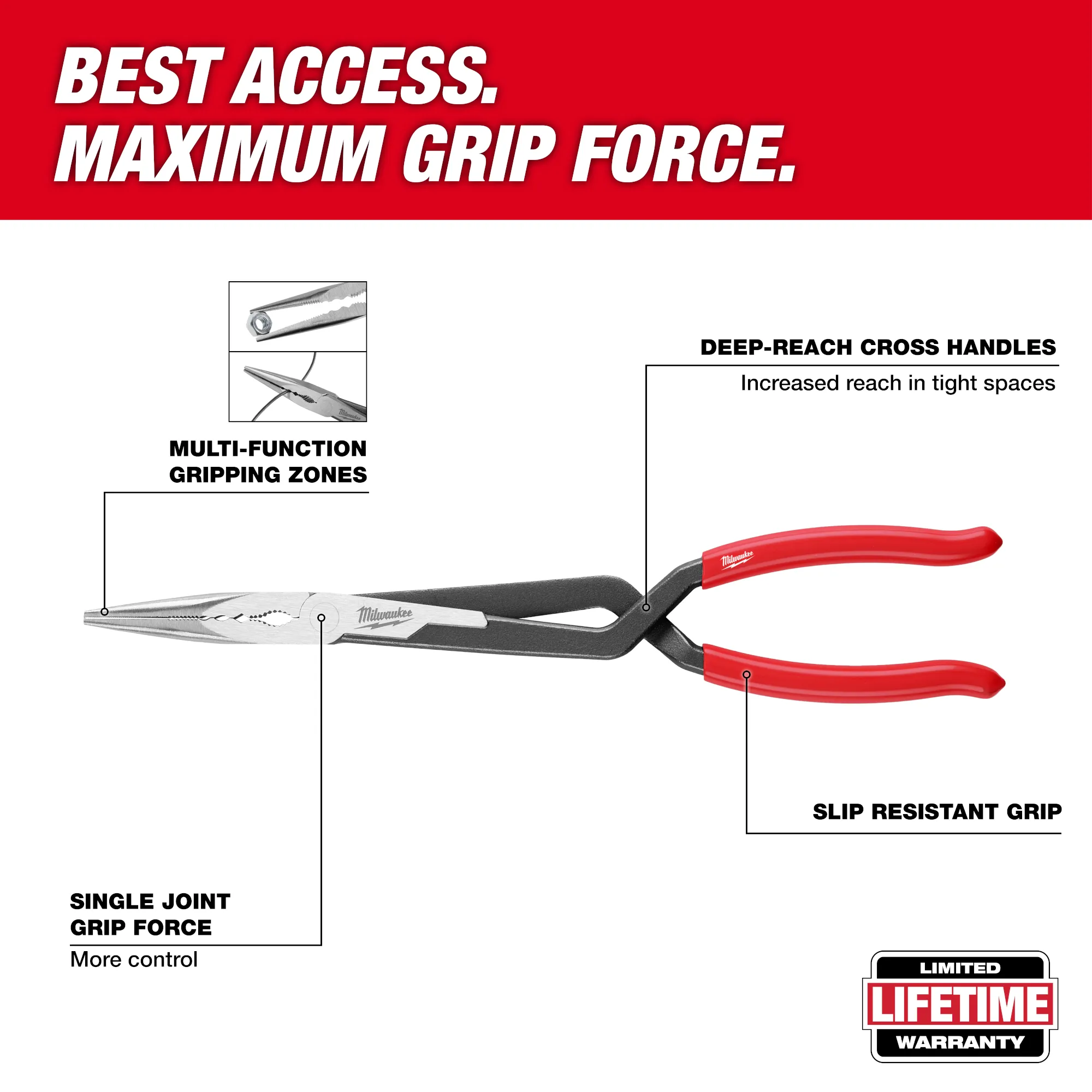 Milwaukee 48-22-6541, 13" Long Reach Pliers - 45° Nose - Image 2
