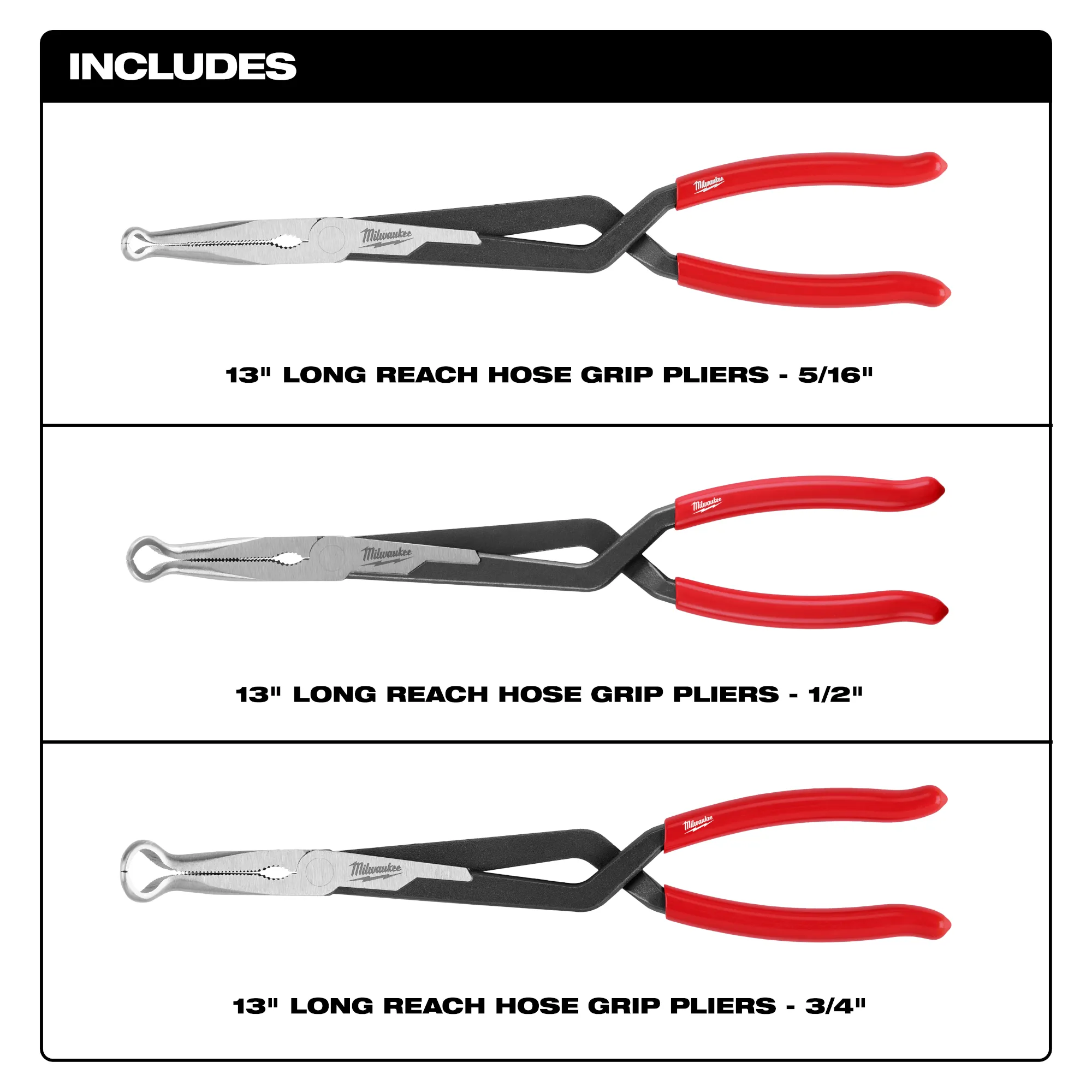 Milwaukee 48-22-6563, 3PC Long Reach Hose Grip Pliers Set - Image 3