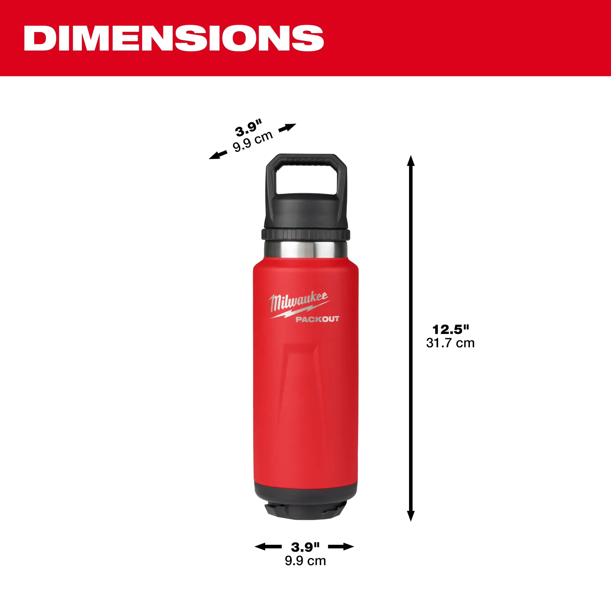Milwaukee 48-22-8397R, PACKOUT™ 36oz Insulated Bottle with Chug Lid Red - Image 3