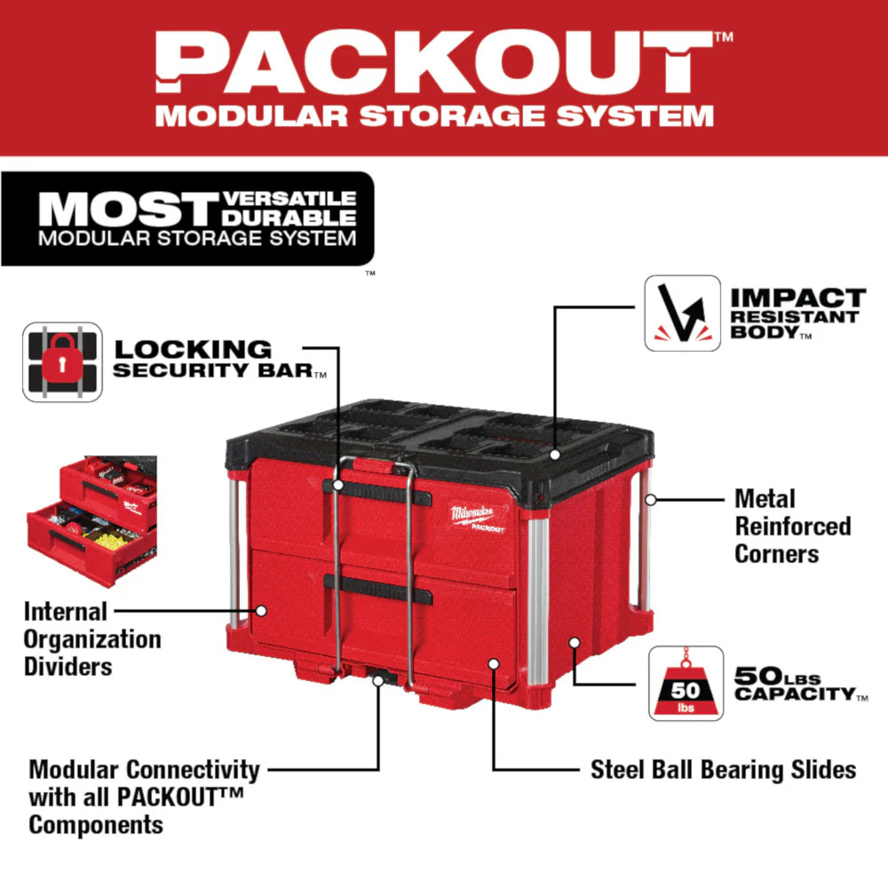 Milwaukee 48-22-8442, PACKOUT 2-Drawer Tool box - Image 5
