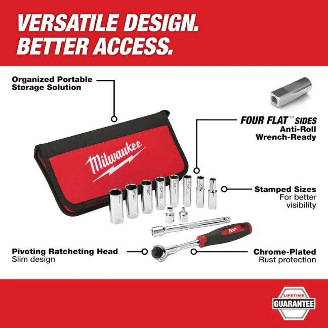 Milwaukee 48-22-9001, 12pc 3/8" Drive Metric Socket Set - Image 2