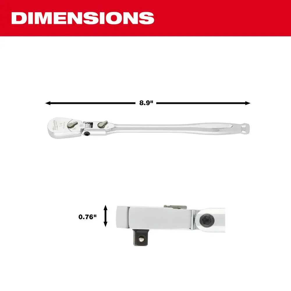 Milwaukee 48-22-9009, 1/4" Drive 9" Flex Head Ratchet - Image 3