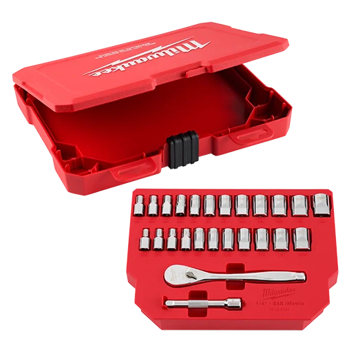 Milwaukee 48-22-9044, 25pc 1/4" Drive Metric & SAE Ratchet and Socket Set with FOUR FLAT™ SIDES - Image 4