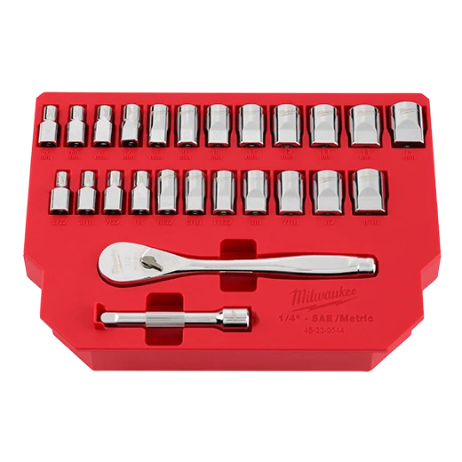 Milwaukee 48-22-9044, 25pc 1/4" Drive Metric & SAE Ratchet and Socket Set with FOUR FLAT™ SIDES - Image 5