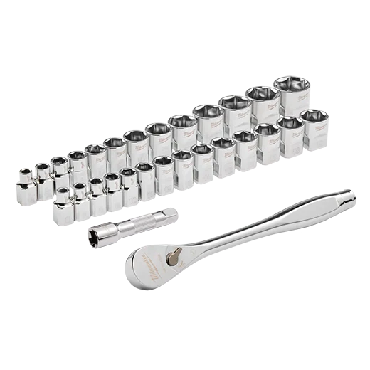 Milwaukee 48-22-9088, 29pc 3/8" Drive Metric & SAE Ratchet and Socket Set with FOUR FLAT™ SIDES - Image 2