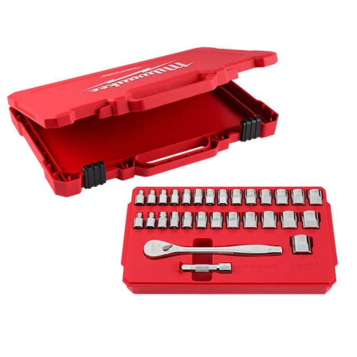 Milwaukee 48-22-9088, 29pc 3/8" Drive Metric & SAE Ratchet and Socket Set with FOUR FLAT™ SIDES - Image 4