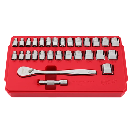 Milwaukee 48-22-9088, 29pc 3/8" Drive Metric & SAE Ratchet and Socket Set with FOUR FLAT™ SIDES - Image 5
