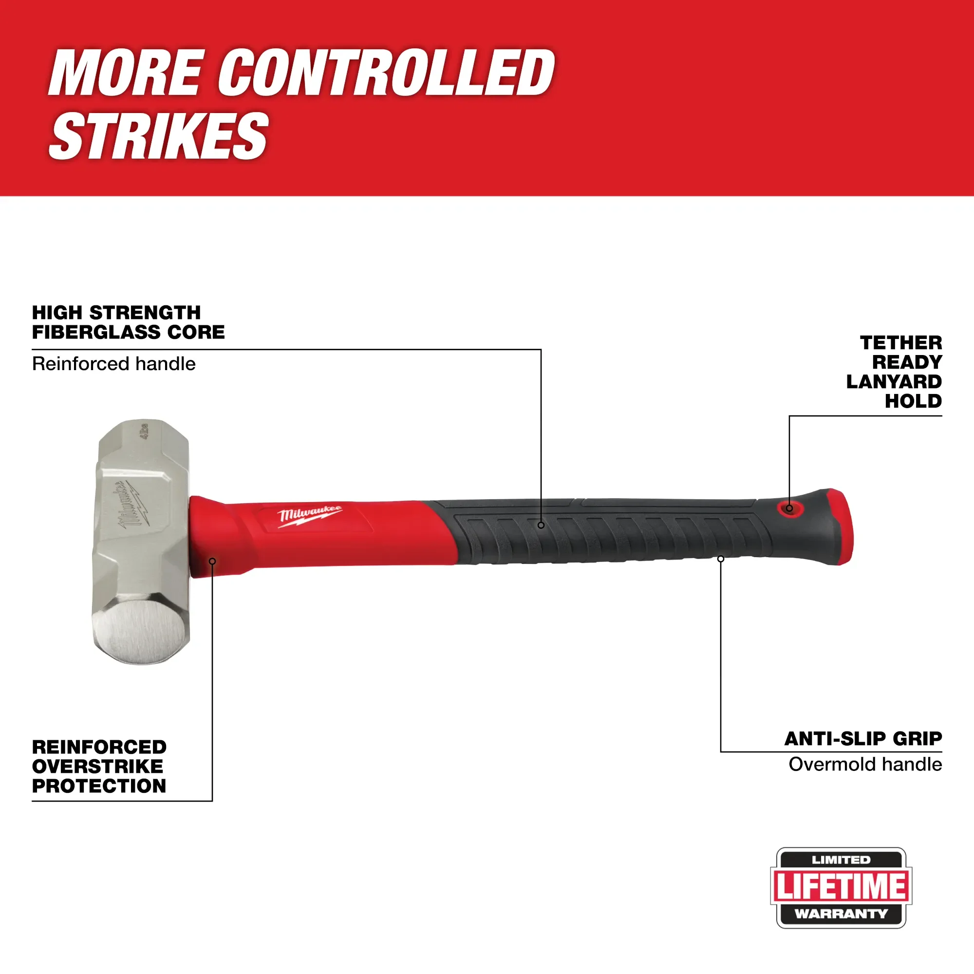 Milwaukee 48-22-9314, 4lb Fiberglass Engineer Hammer - Image 2
