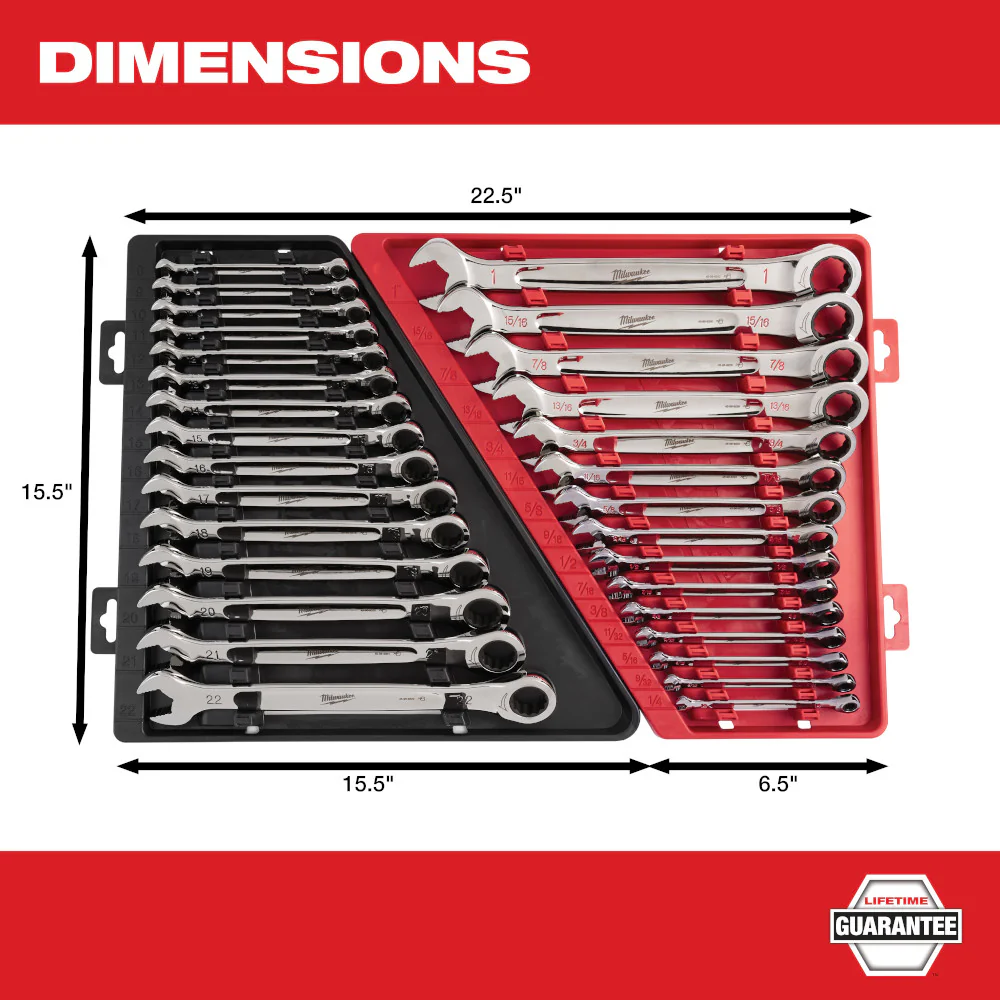 Milwaukee 48-22-9416, 15pc Ratcheting Combination Wrench Set (SAE) - Image 4