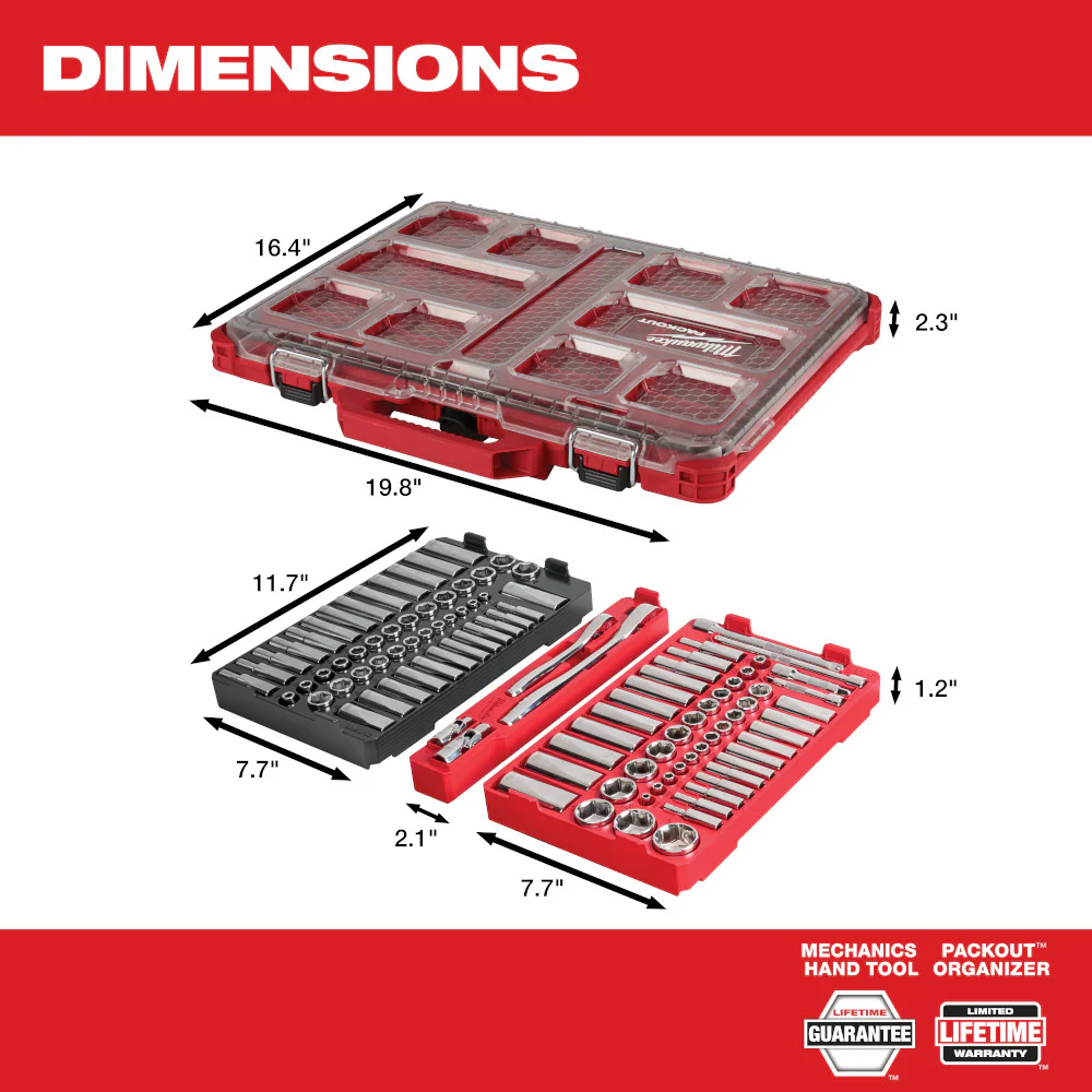 Milwaukee 48-22-9486, 1/4" & 3/8"  106 pc Ratchet and Socket Set in PACKOUT (SAE & Metric) - Image 3