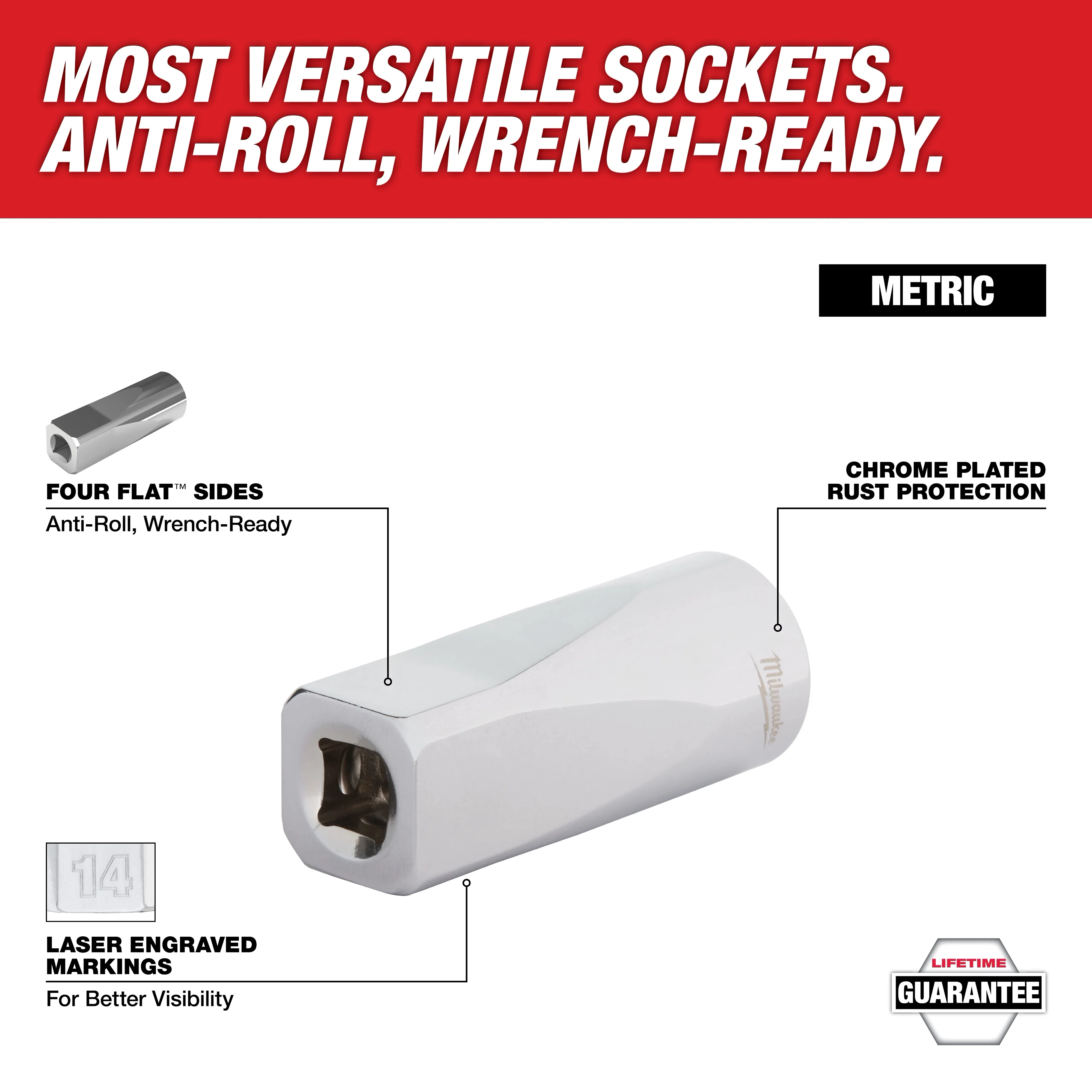 Milwaukee 48-22-9503, 10pc 3/8" Metric Sockets with FOUR FLAT™ Sides - Image 3