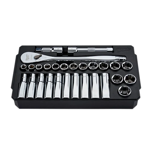 Milwaukee 48-22-9510, 28 pc 1/2" Drive Metric Ratchet and Socket Set with FOUR FLAT™ Sides - Image 3