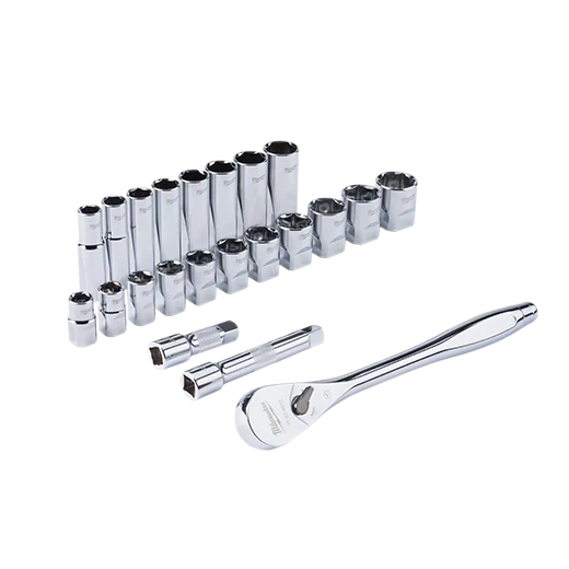 Milwaukee 48-22-9410, 22 pc 1/2" Drive SAE Ratchet and Socket Set with FOUR FLAT™ Sides - Image 2