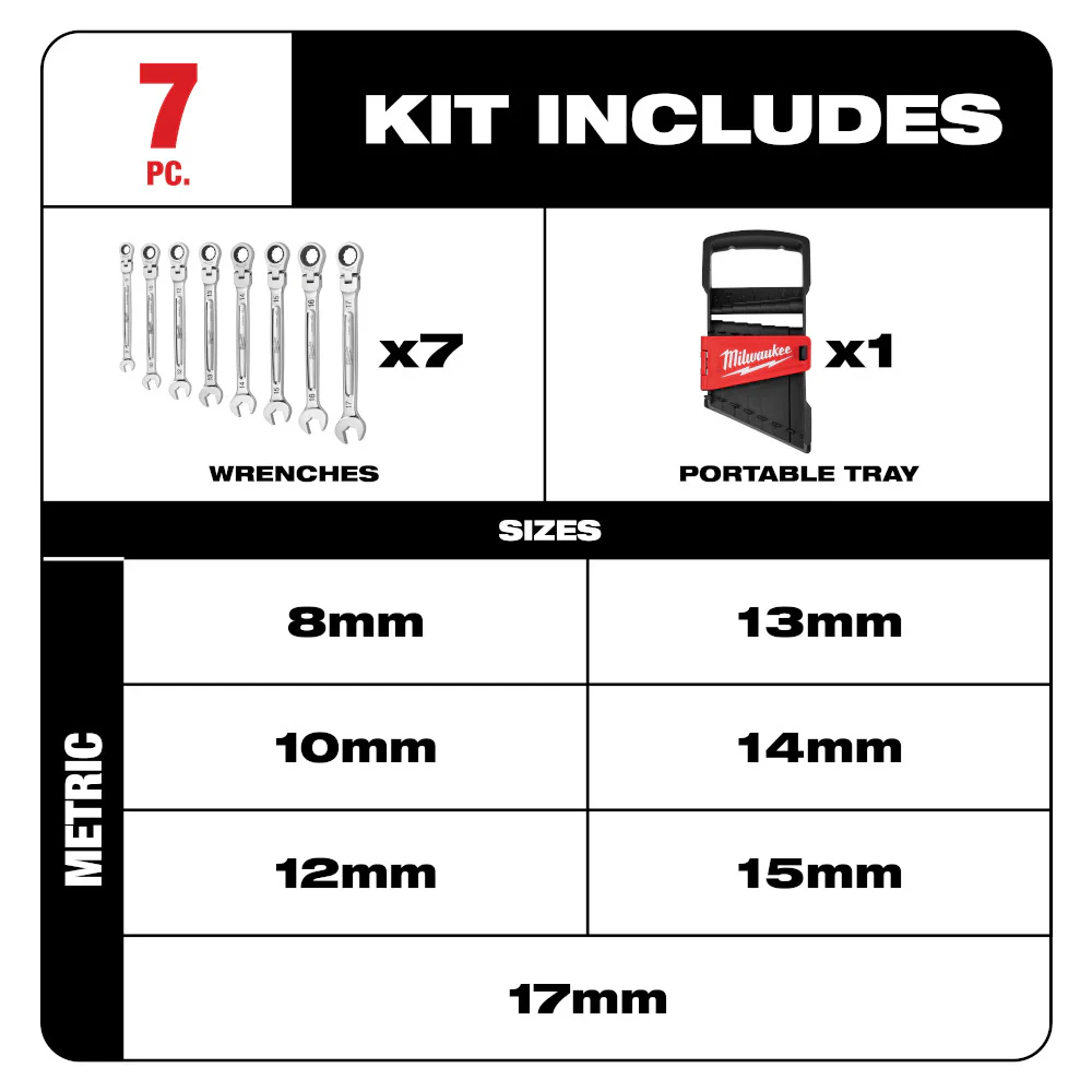 Milwaukee 48-22-9529, Flex Head Ratcheting Wrench Set - Metric - 7 Piece - Image 8