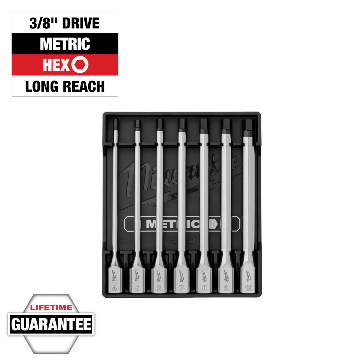 Milwaukee 48-22-9547, 7pc 3/8” Drive Long Hex Bit Socket Set - Metric - Image 2
